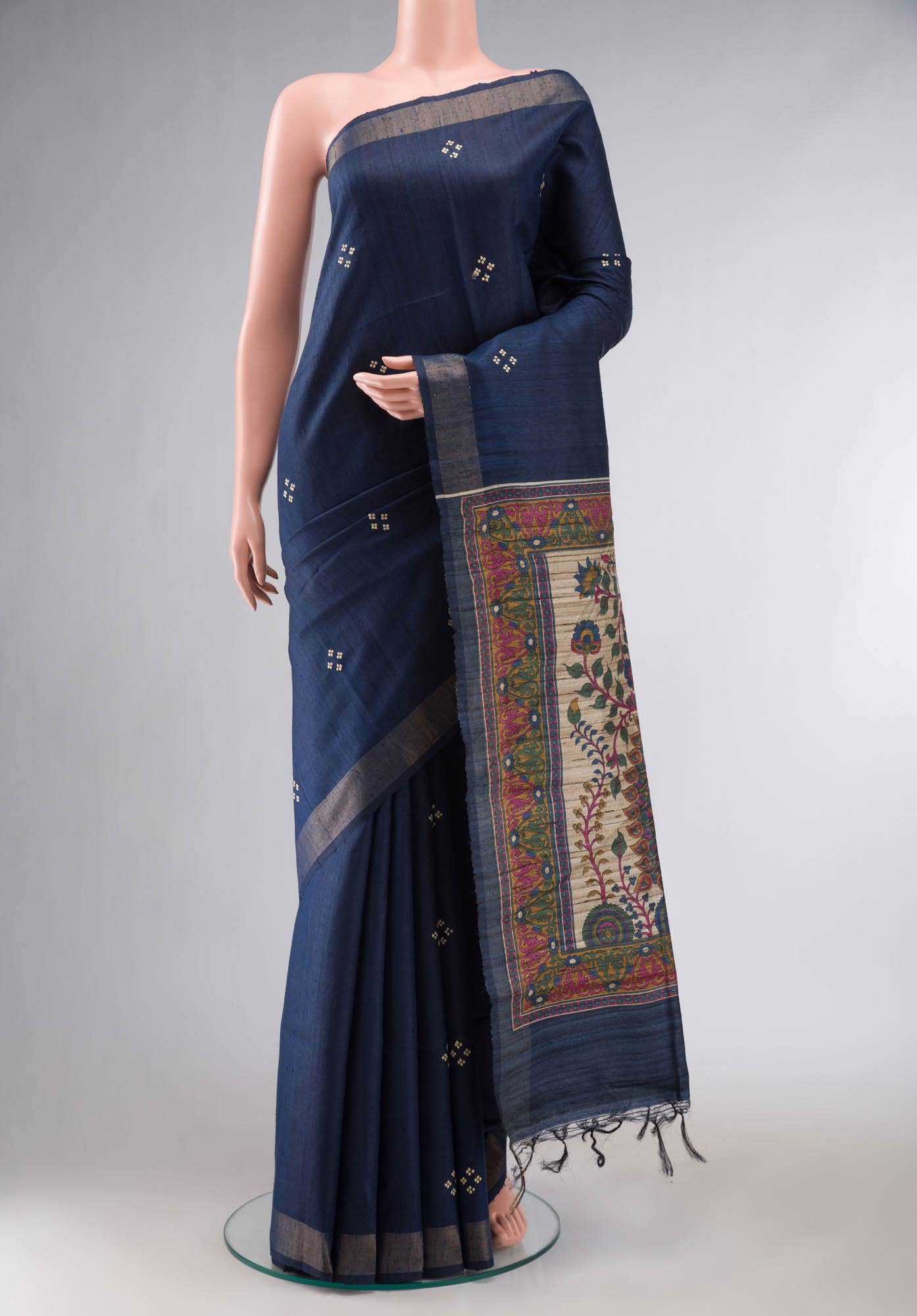 Blue Bhagalpuri Tussar Silk Saree
