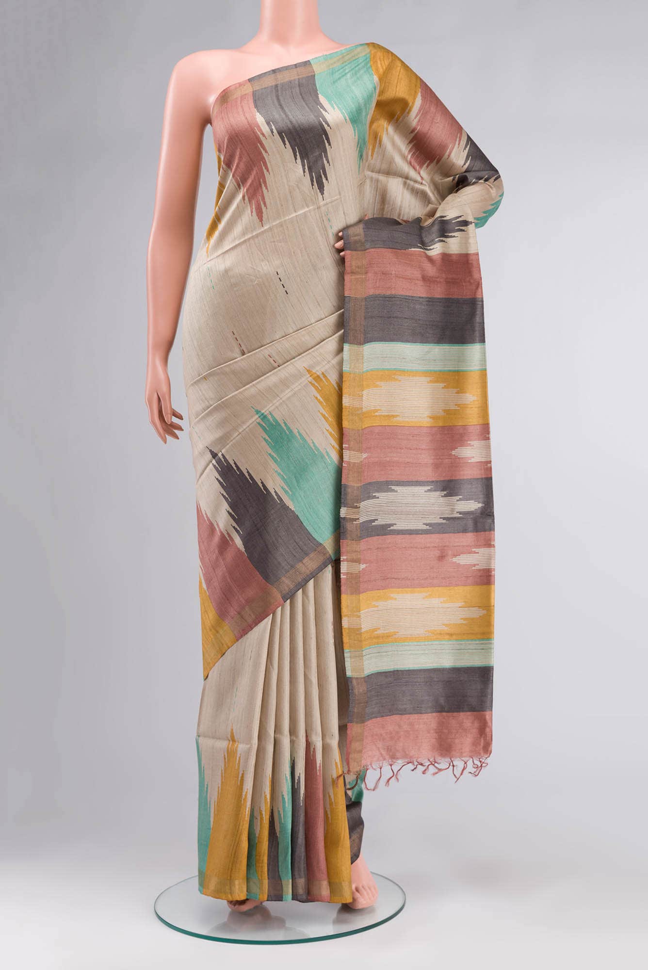 Beige Bhagalpuri Tussar Silk Saree