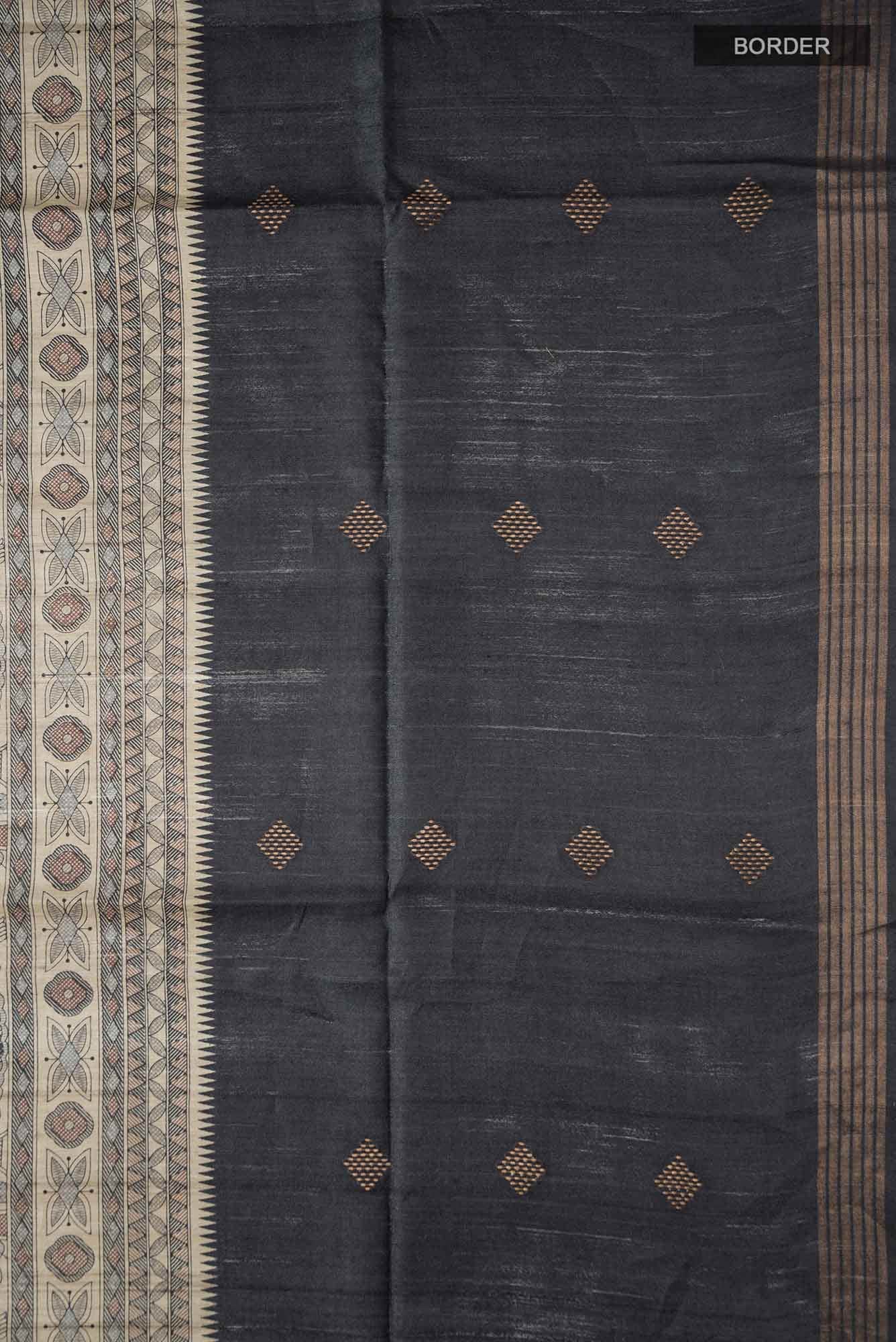 Grey Bhagalpuri Tussar Silk Saree