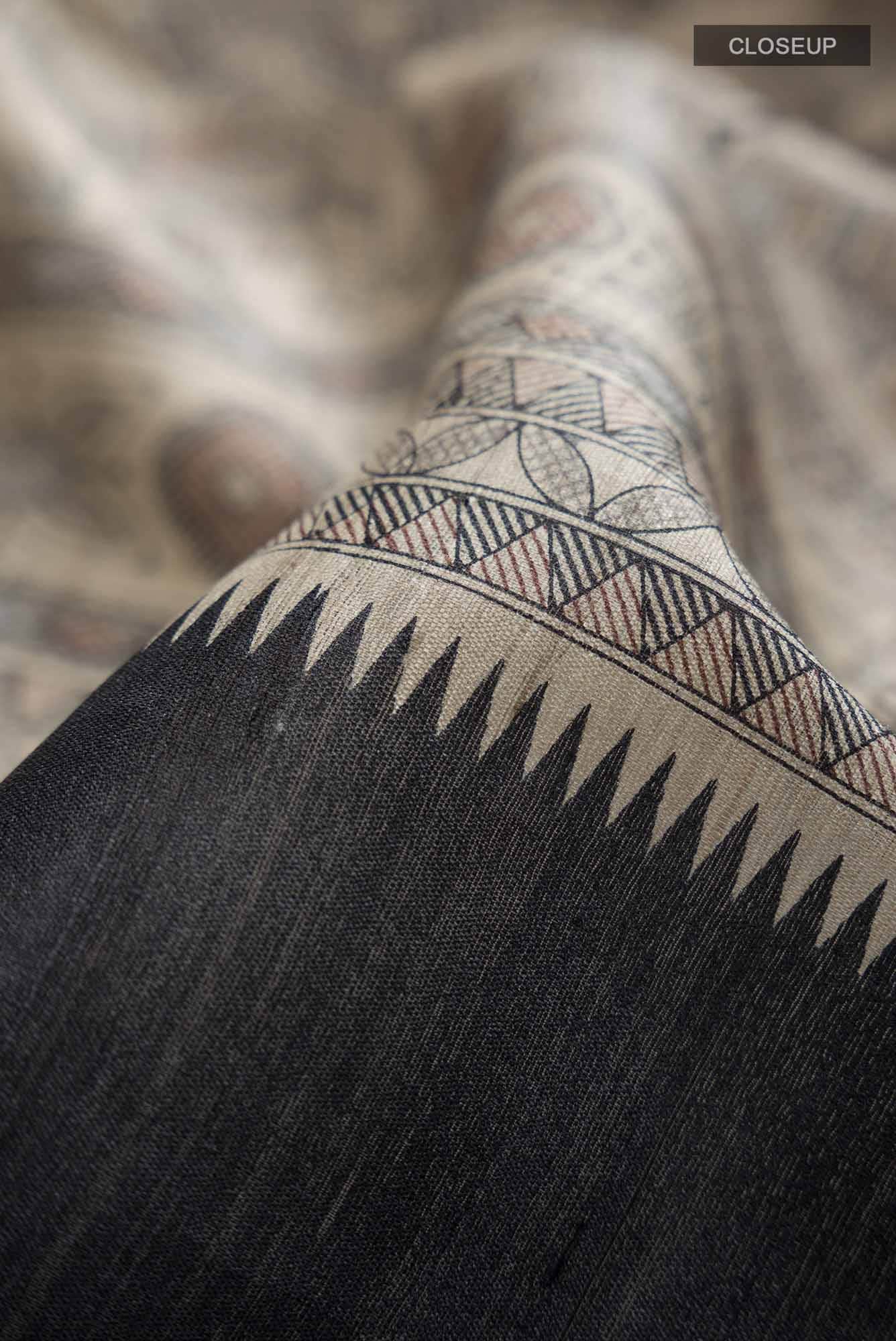 Grey Bhagalpuri Tussar Silk Saree