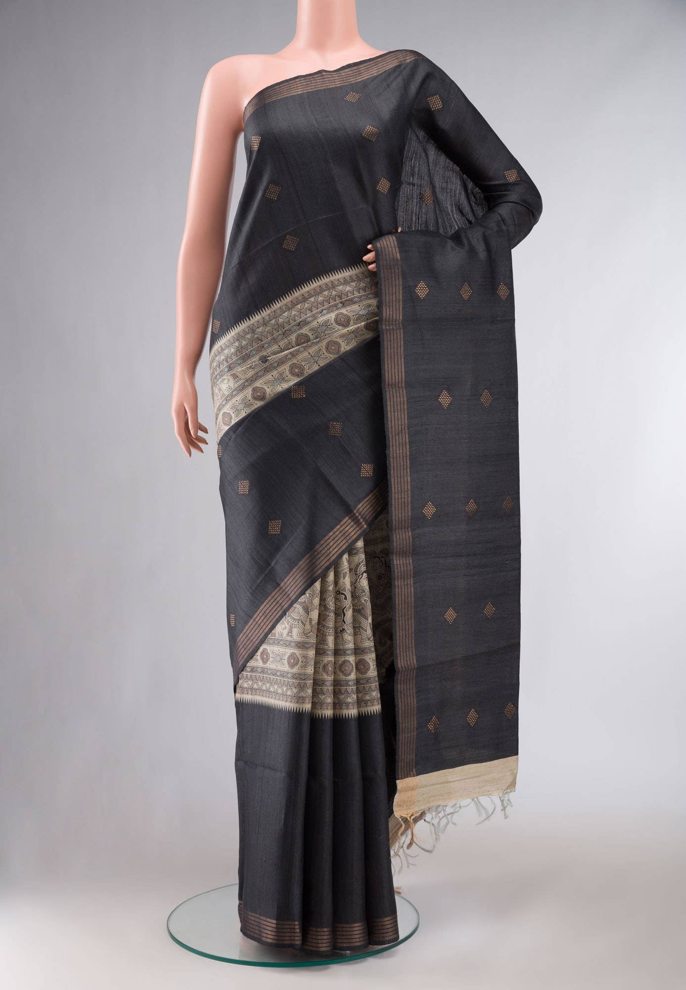 Grey Bhagalpuri Tussar Silk Saree