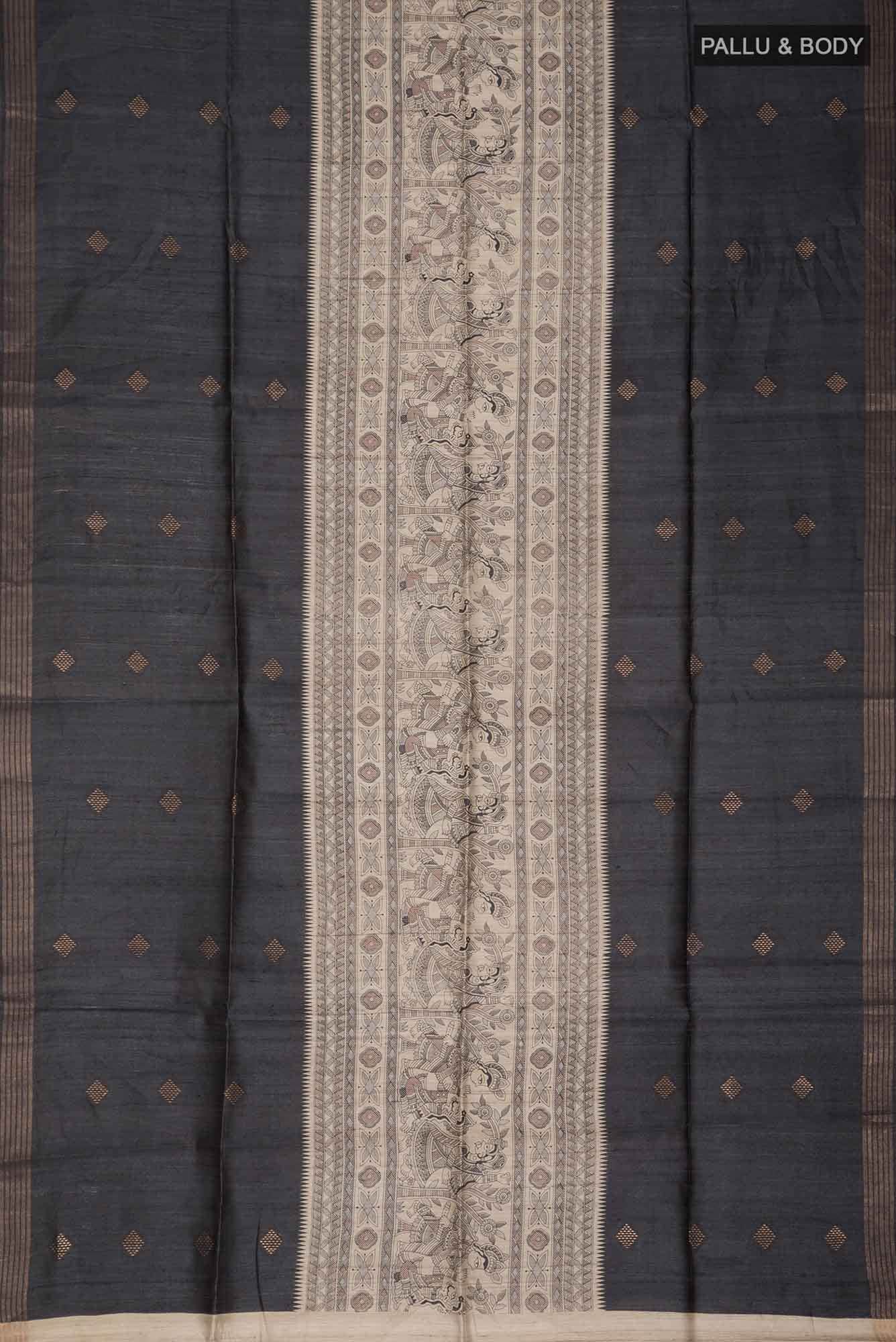 Grey Bhagalpuri Tussar Silk Saree