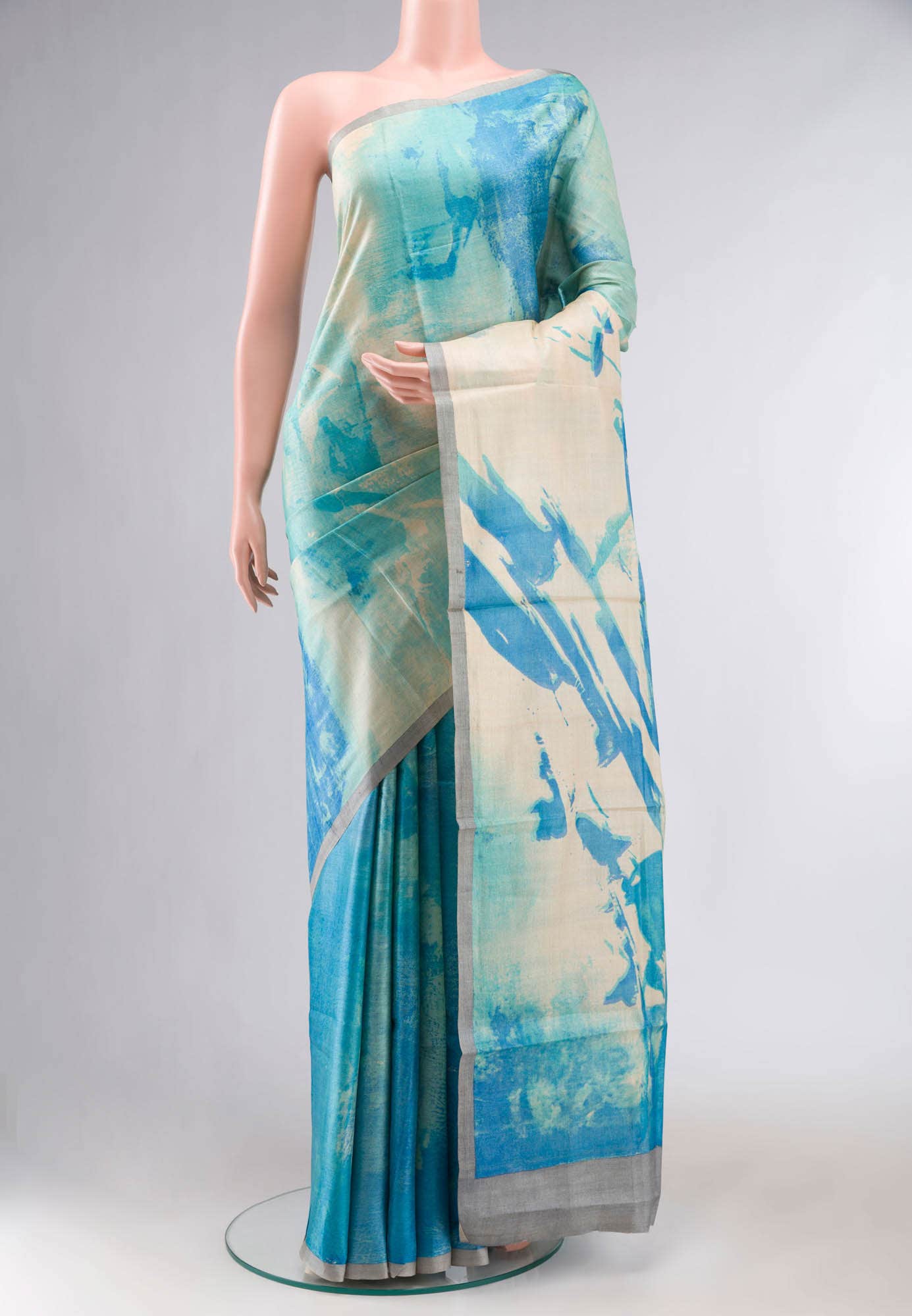 Blue Bhagalpuri Tussar Silk Saree