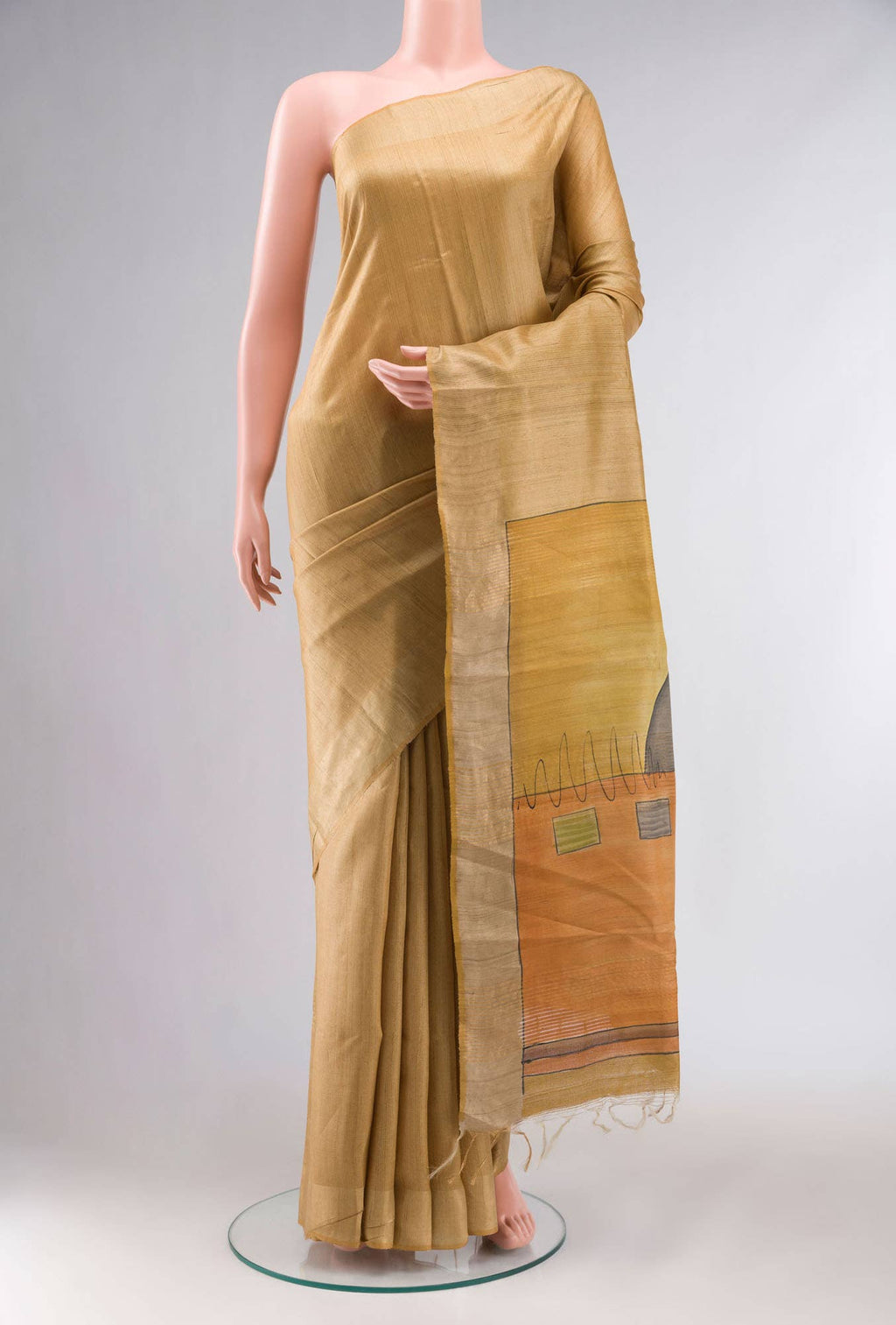 Mustard Bhagalpuri Tussar Silk Saree