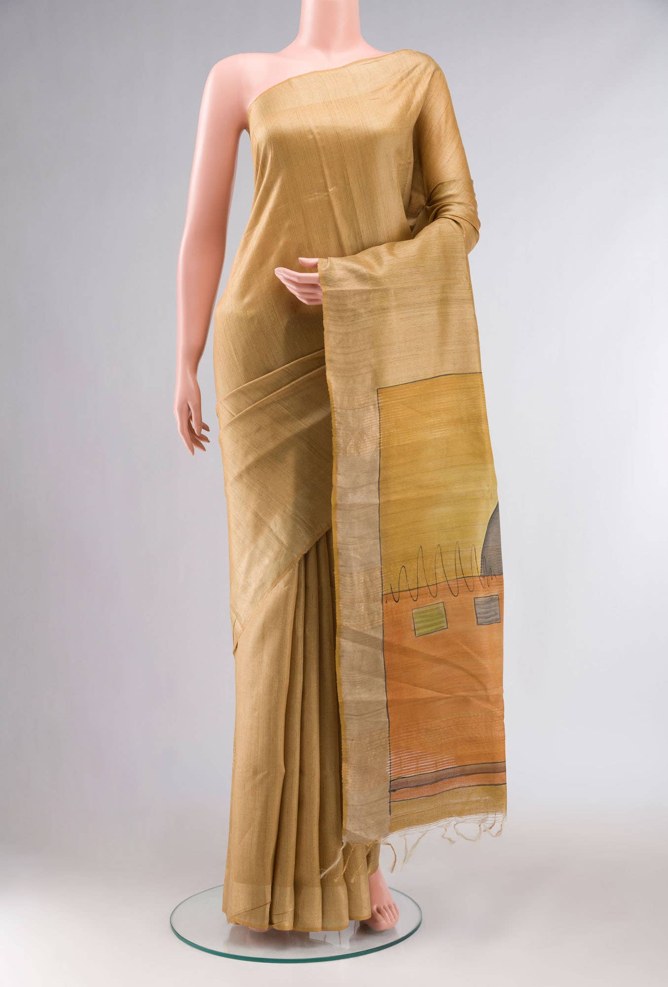 Mustard Bhagalpuri Tussar Silk Saree