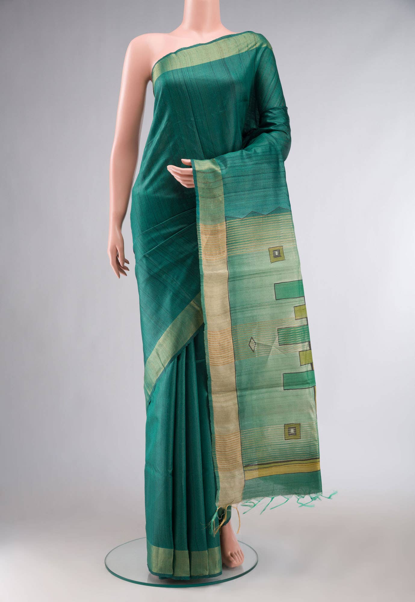 Green Bhagalpuri Tussar Silk Saree
