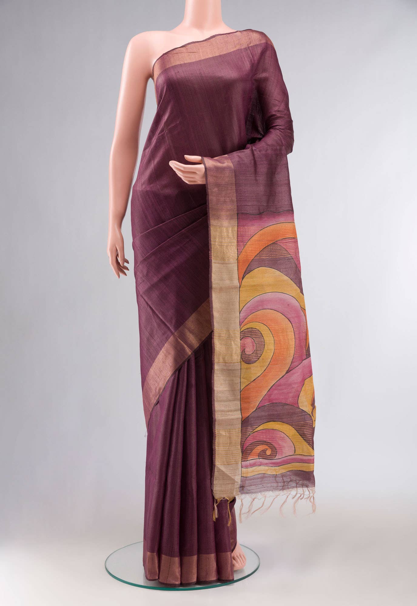 Brown Bhagalpuri Tussar Silk Saree