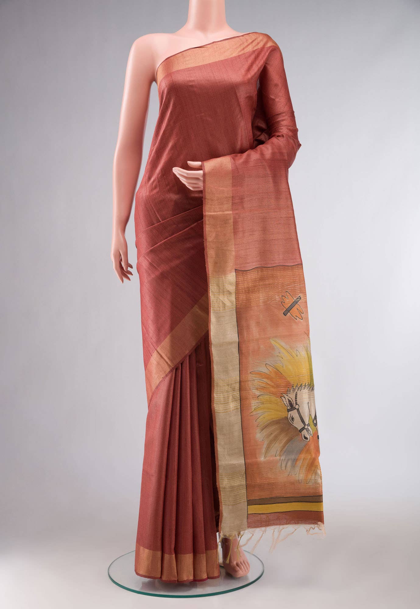 Rust Bhagalpuri Tussar Silk Saree