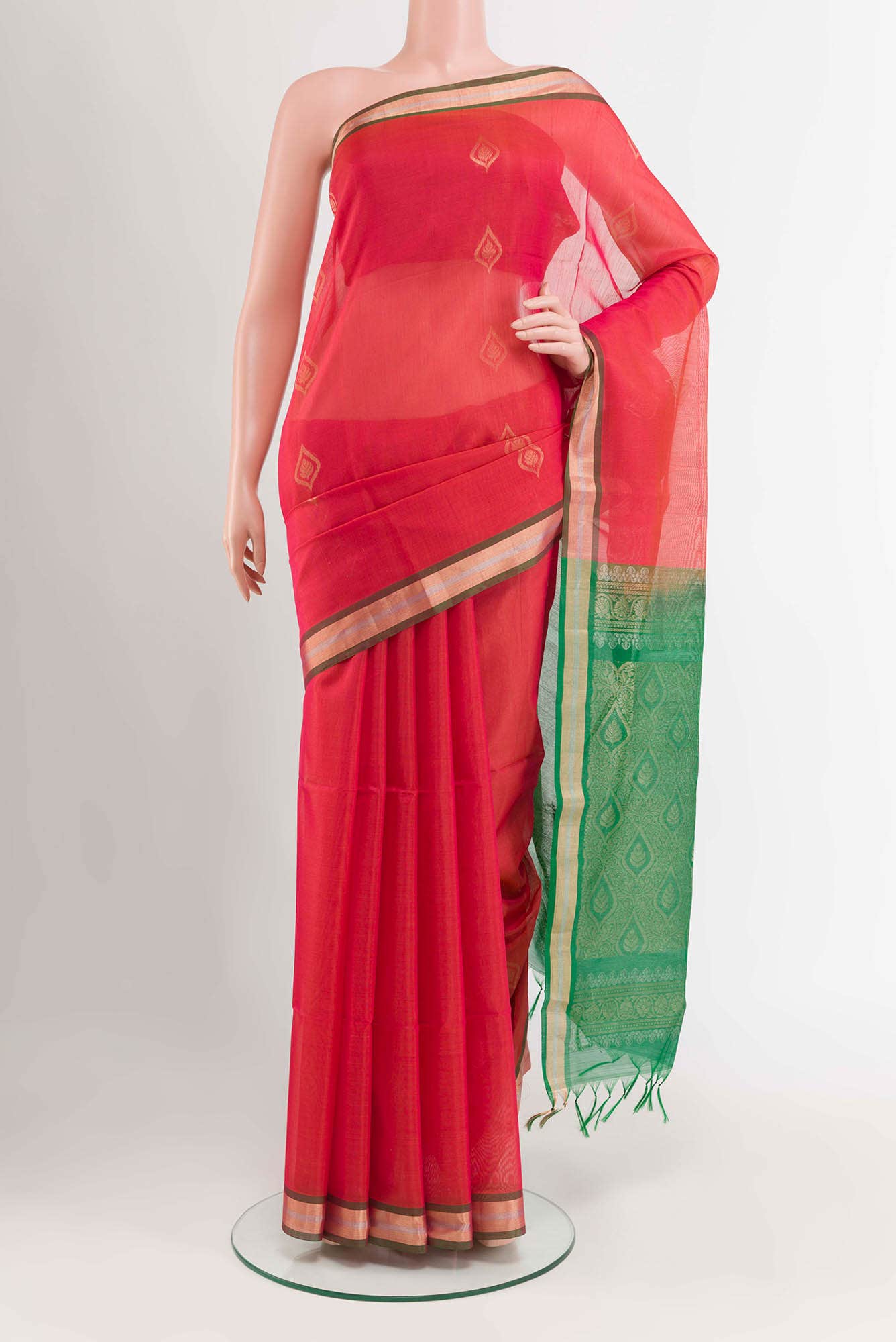 Red Blended Kora Cotton Saree