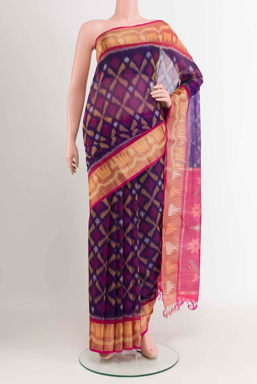 Blue Blended Kora Cotton Saree