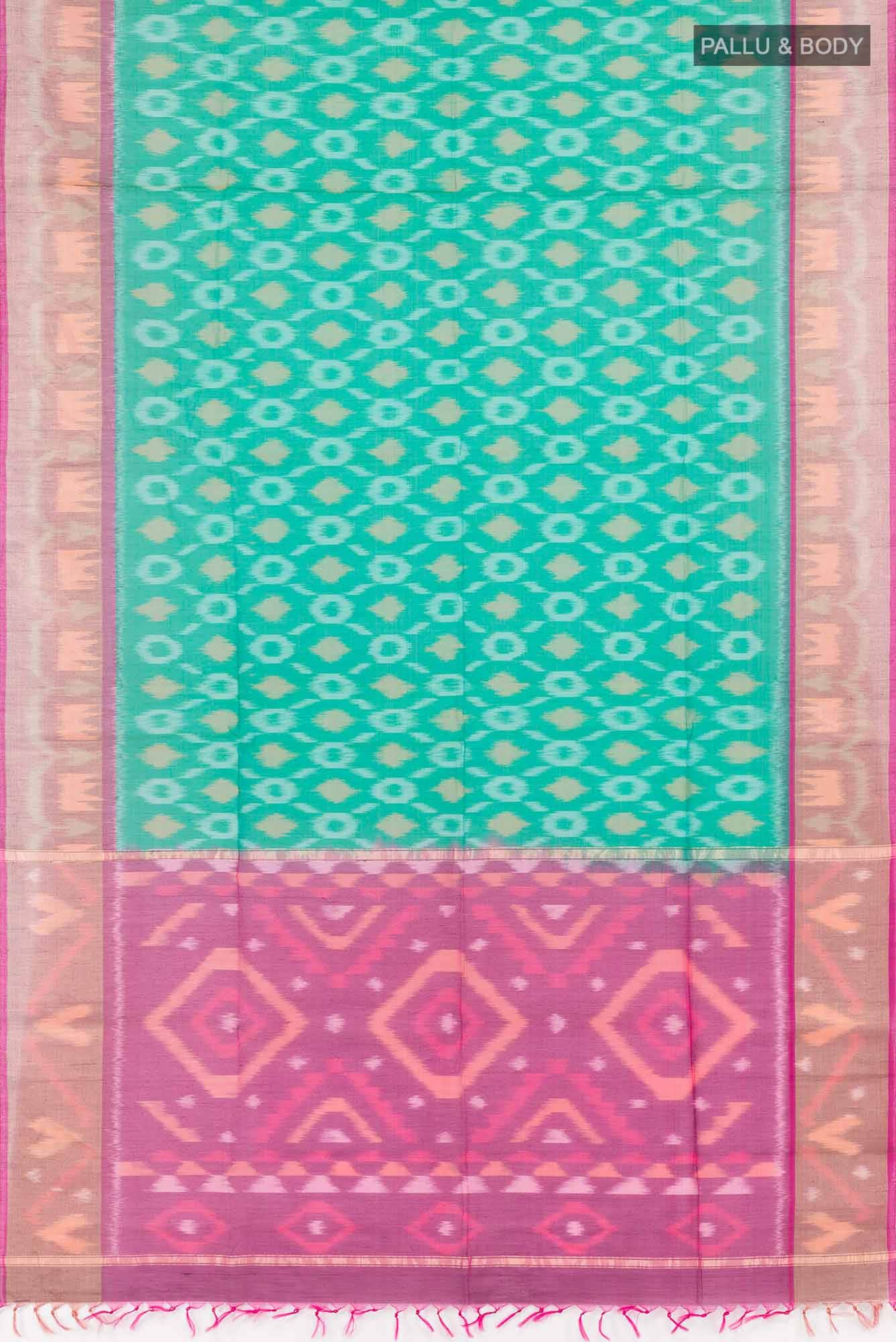 Green Blended Kora Cotton Saree