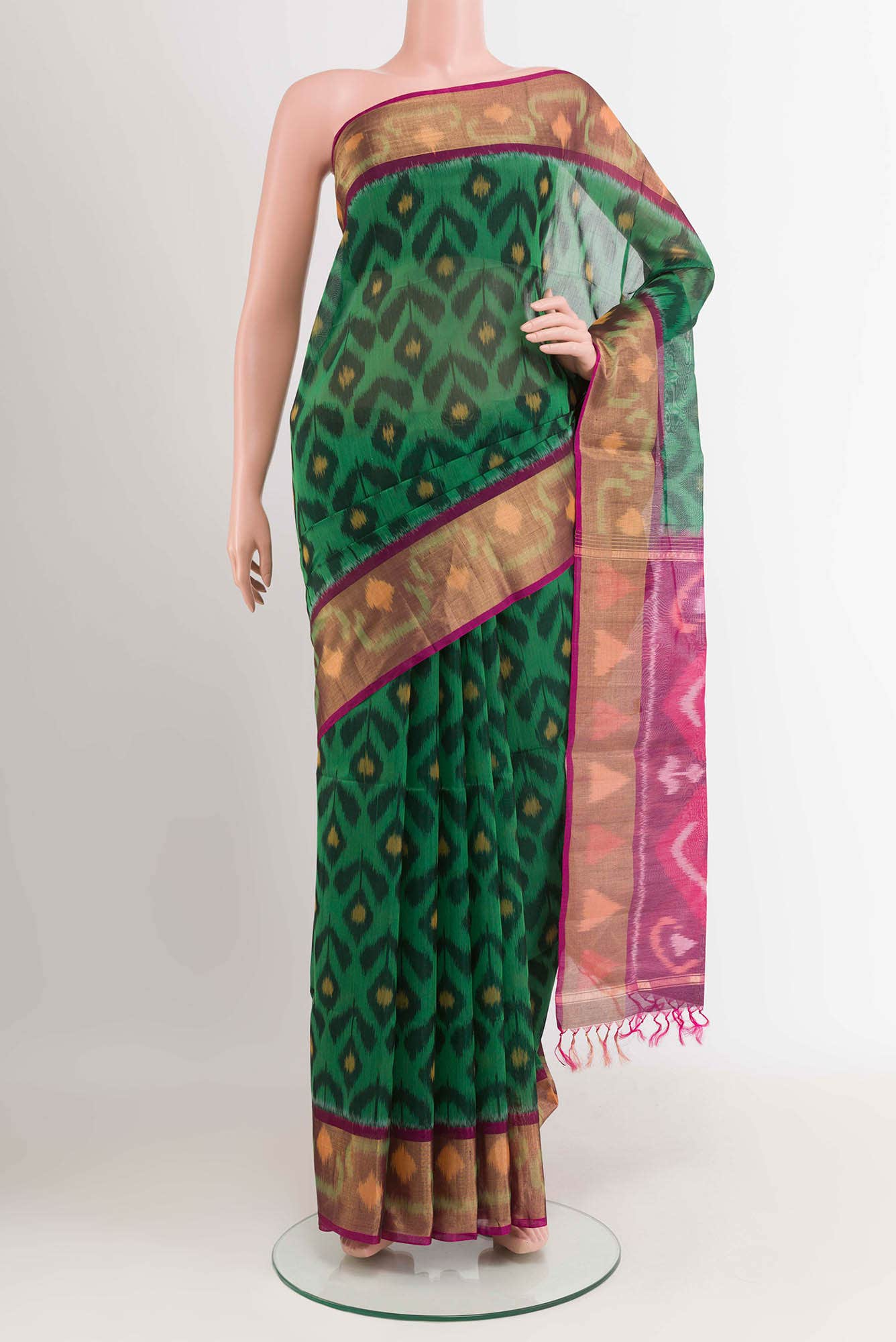 Green Blended Kora Cotton Saree