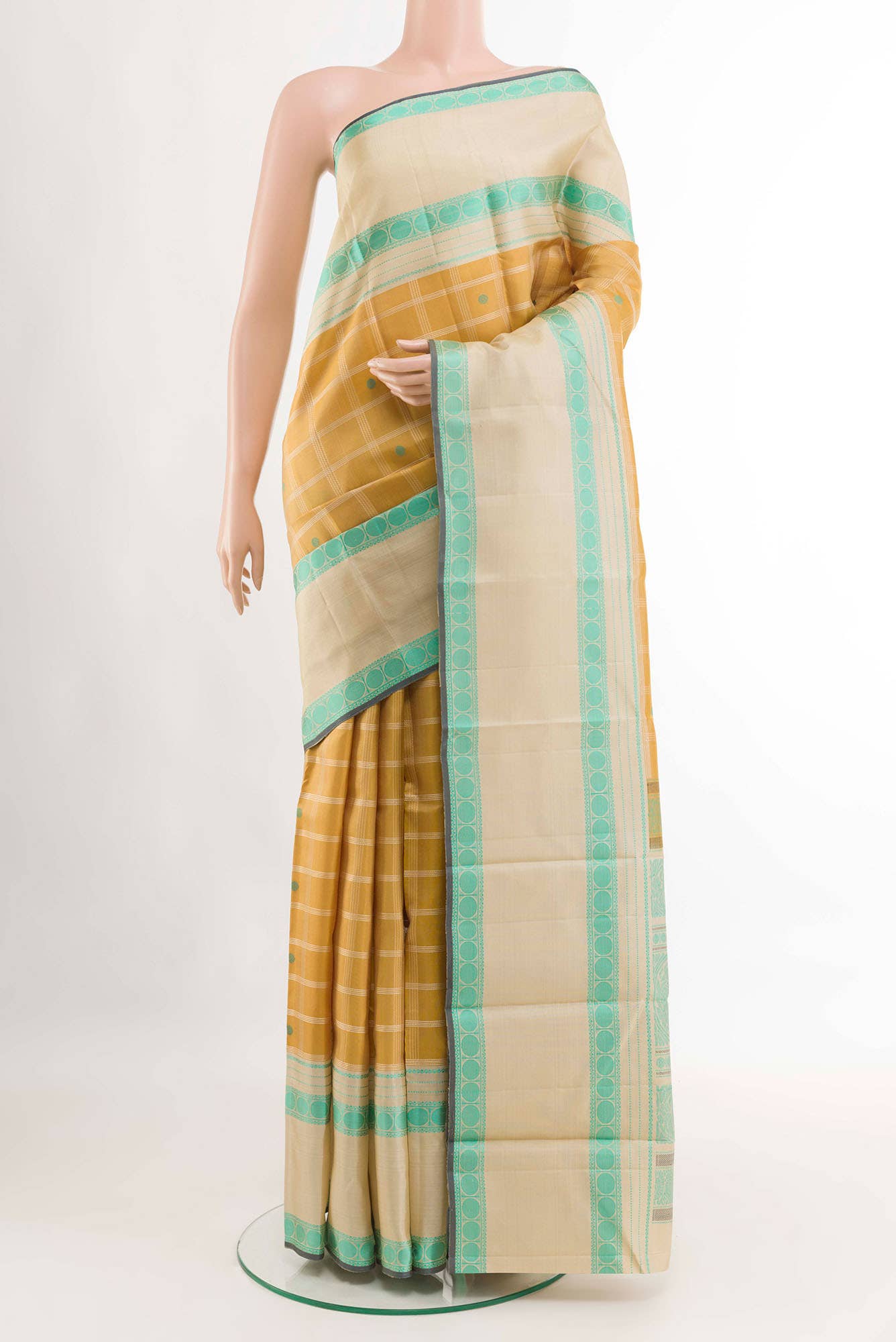 Golden Kanchipuram Silk Saree