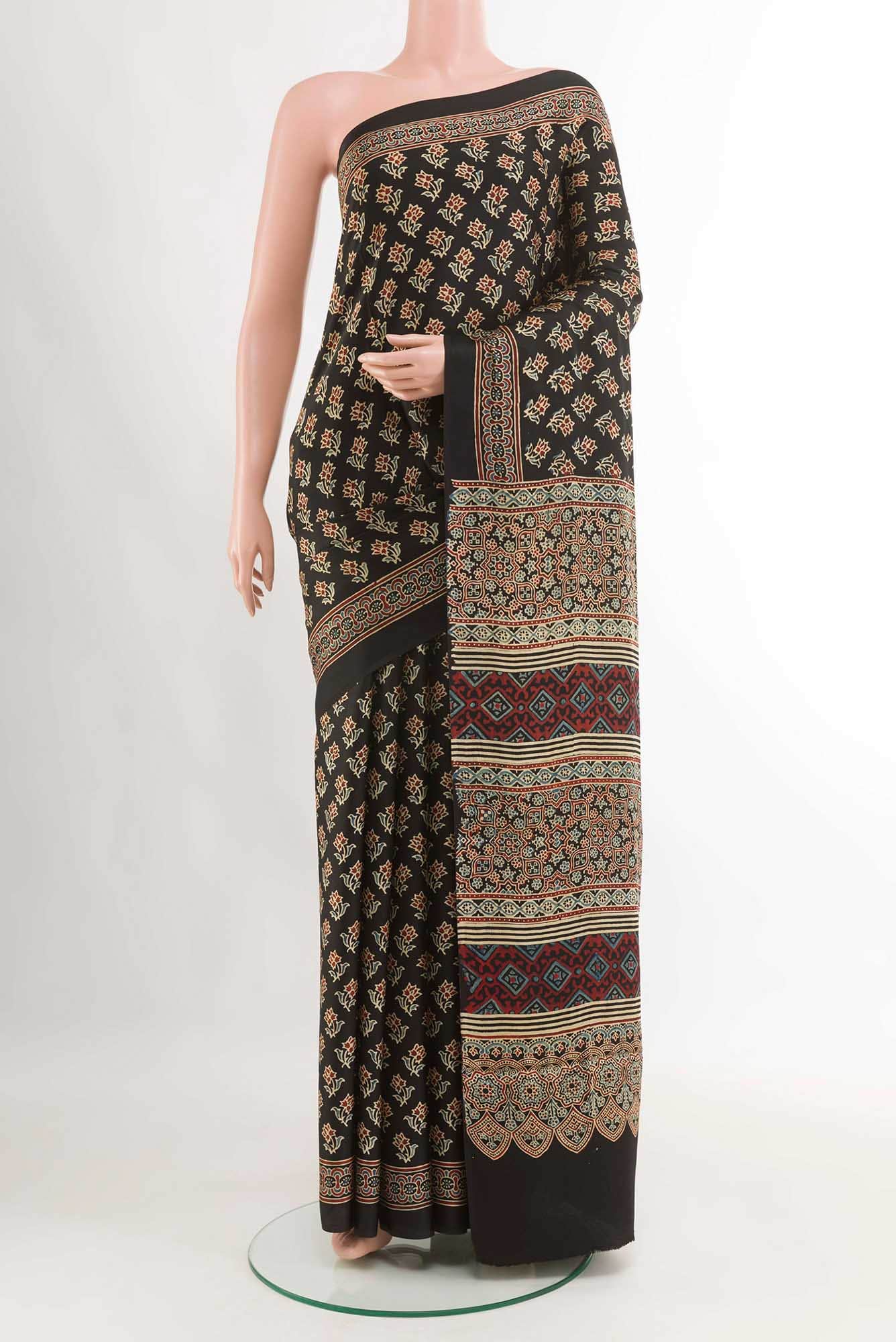 Black Printed Silk Saree