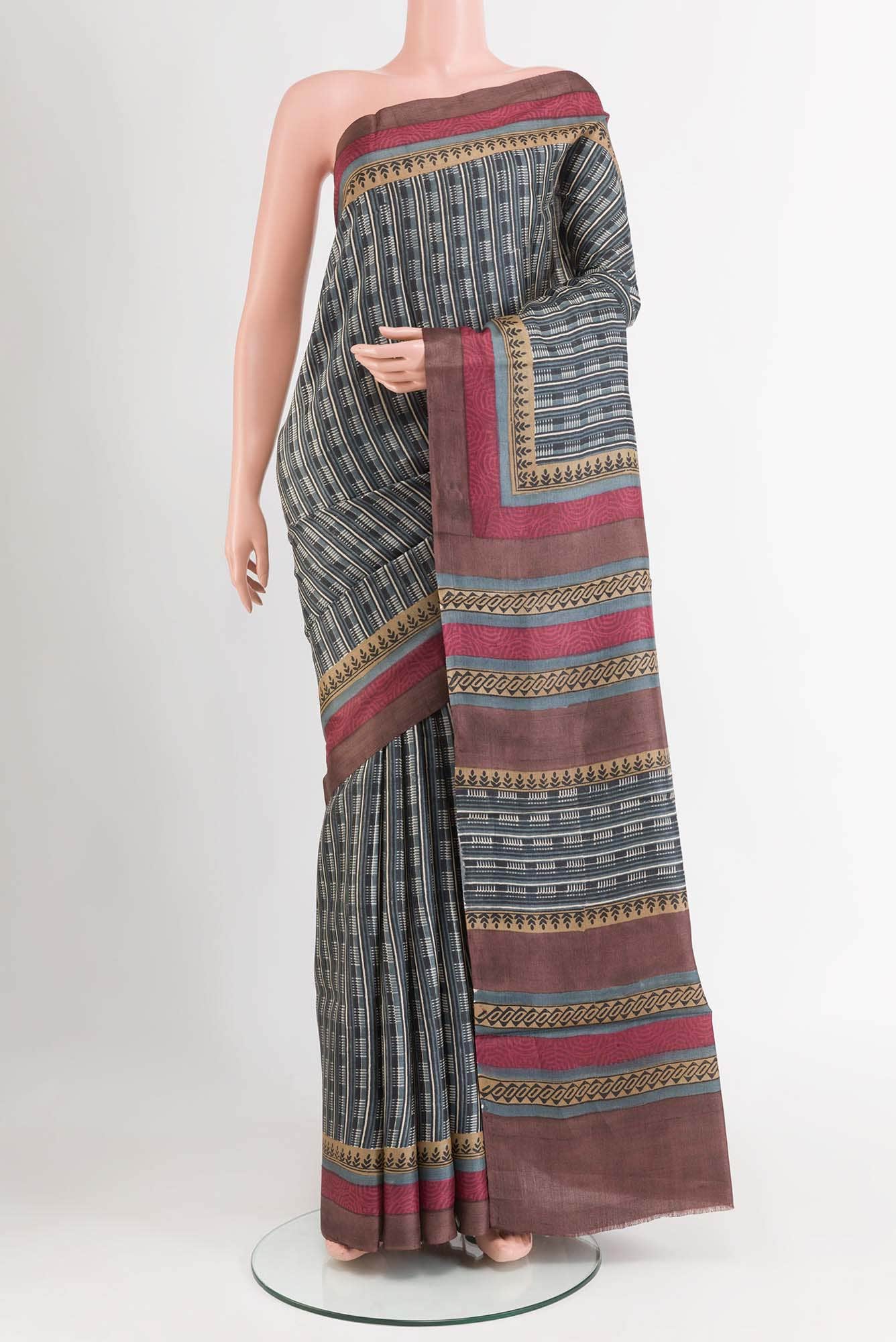 Blue Grey Tussar Saree