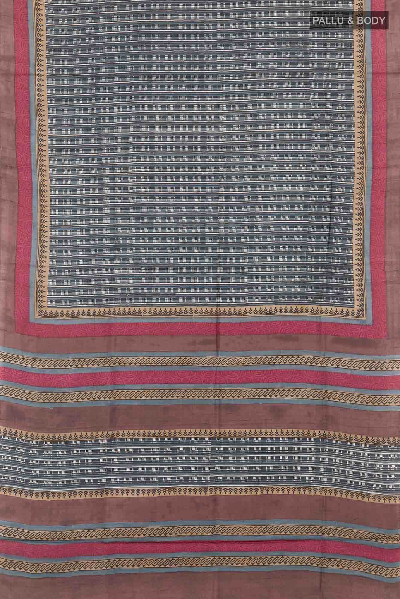 Blue Grey Tussar Saree