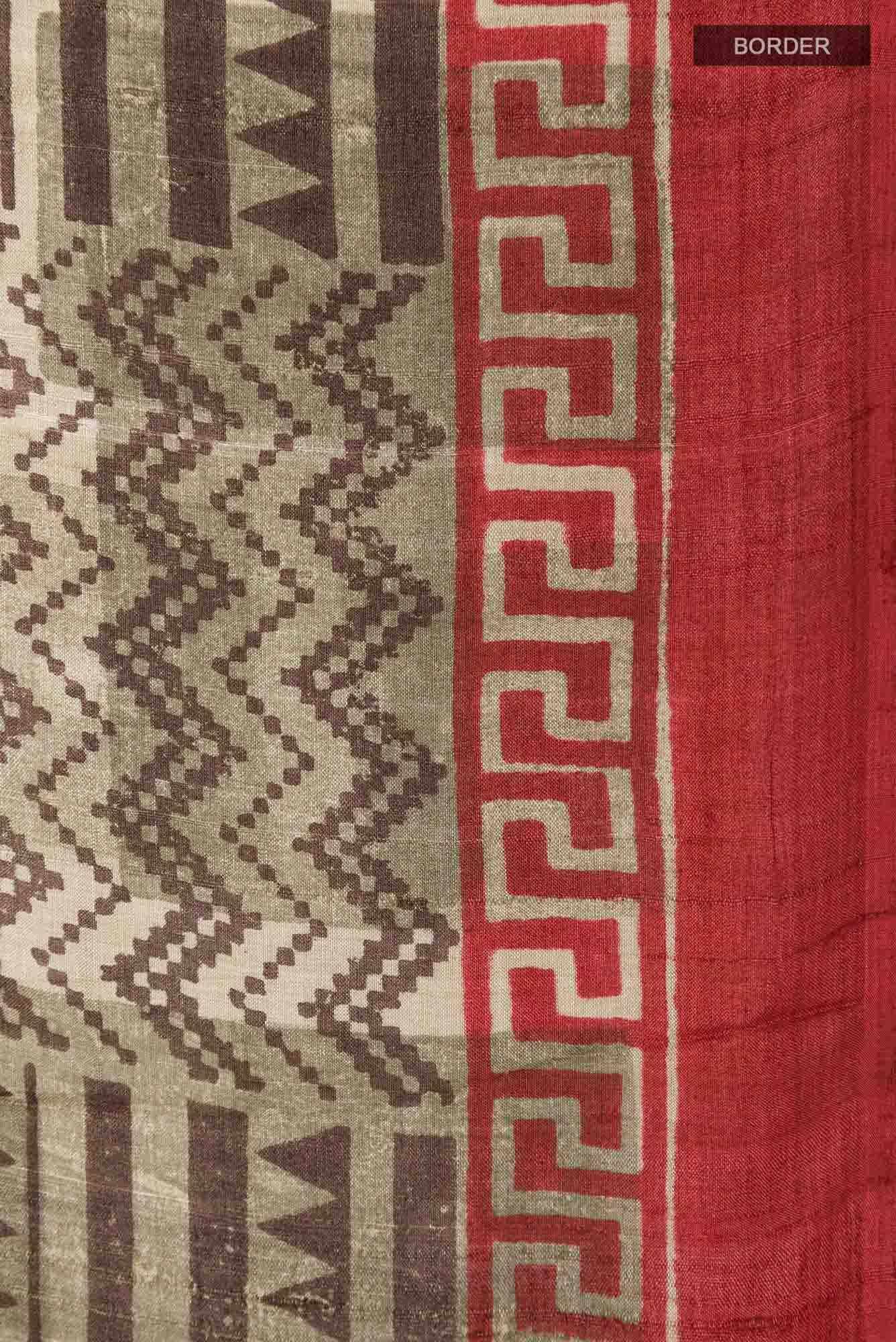 Beige Tussar Silk Saree