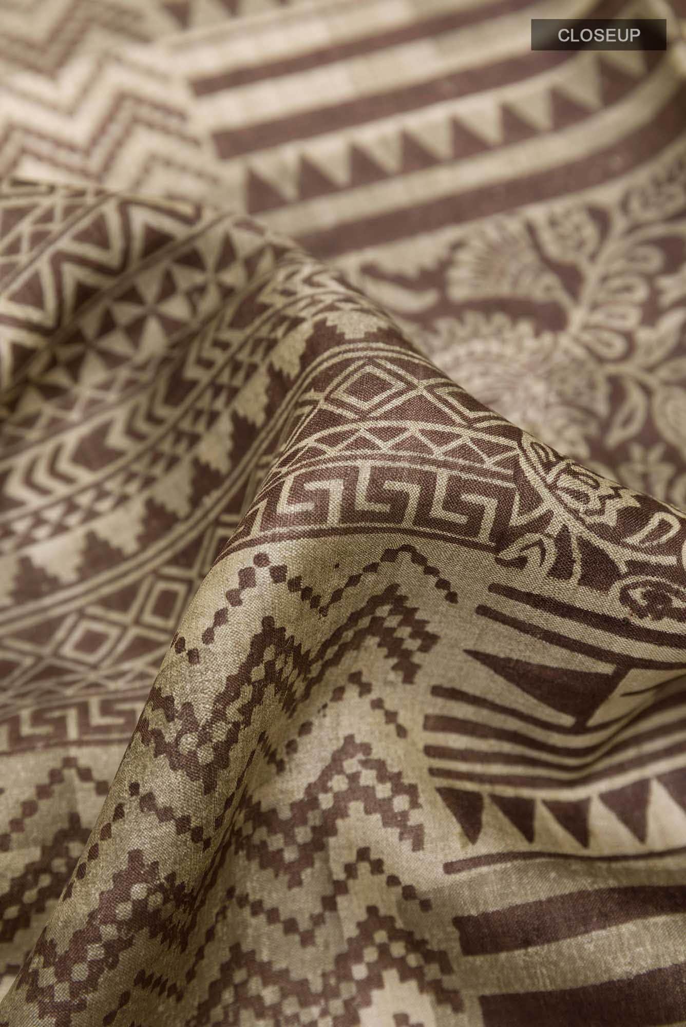 Beige Tussar Silk Saree