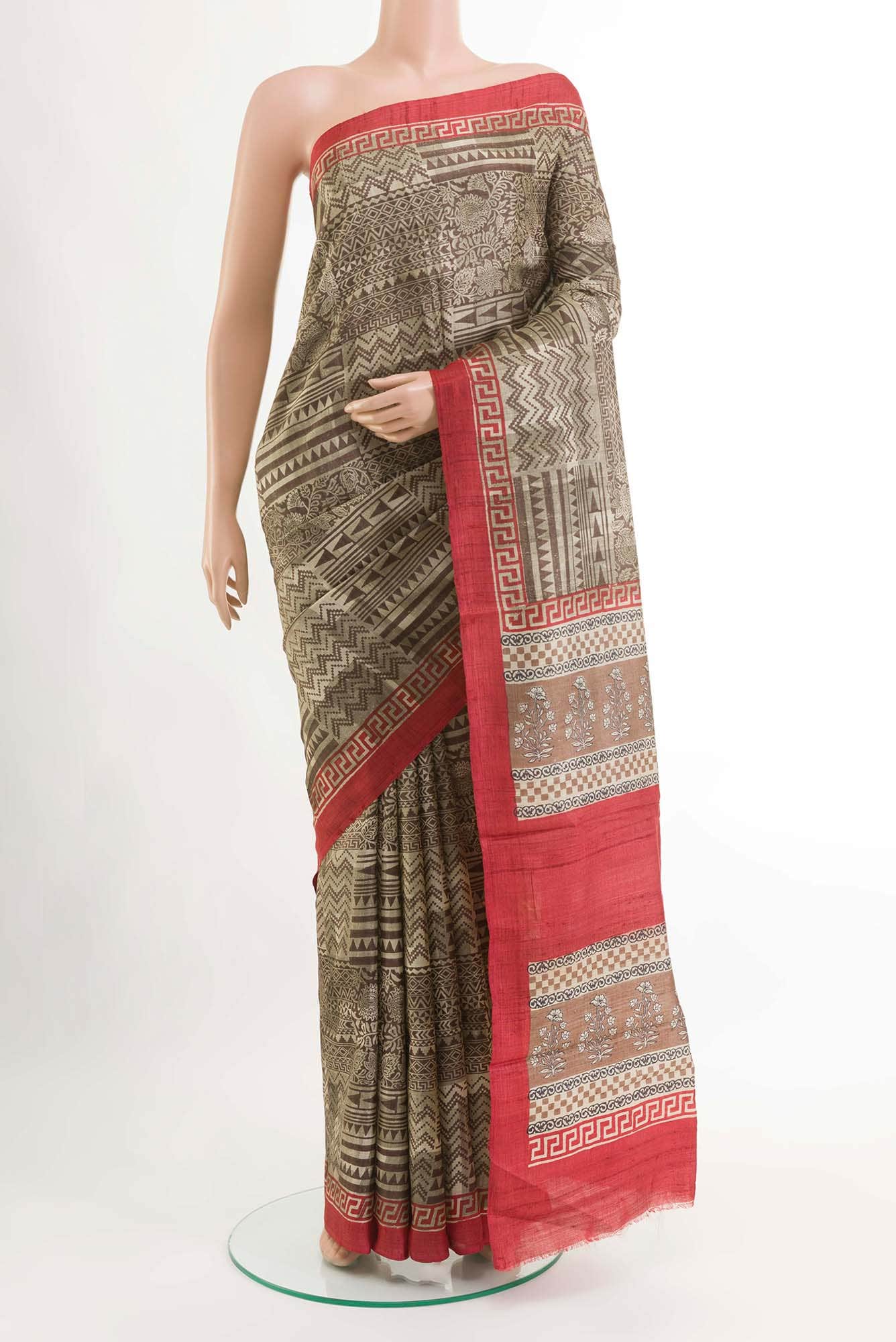 Beige Tussar Silk Saree