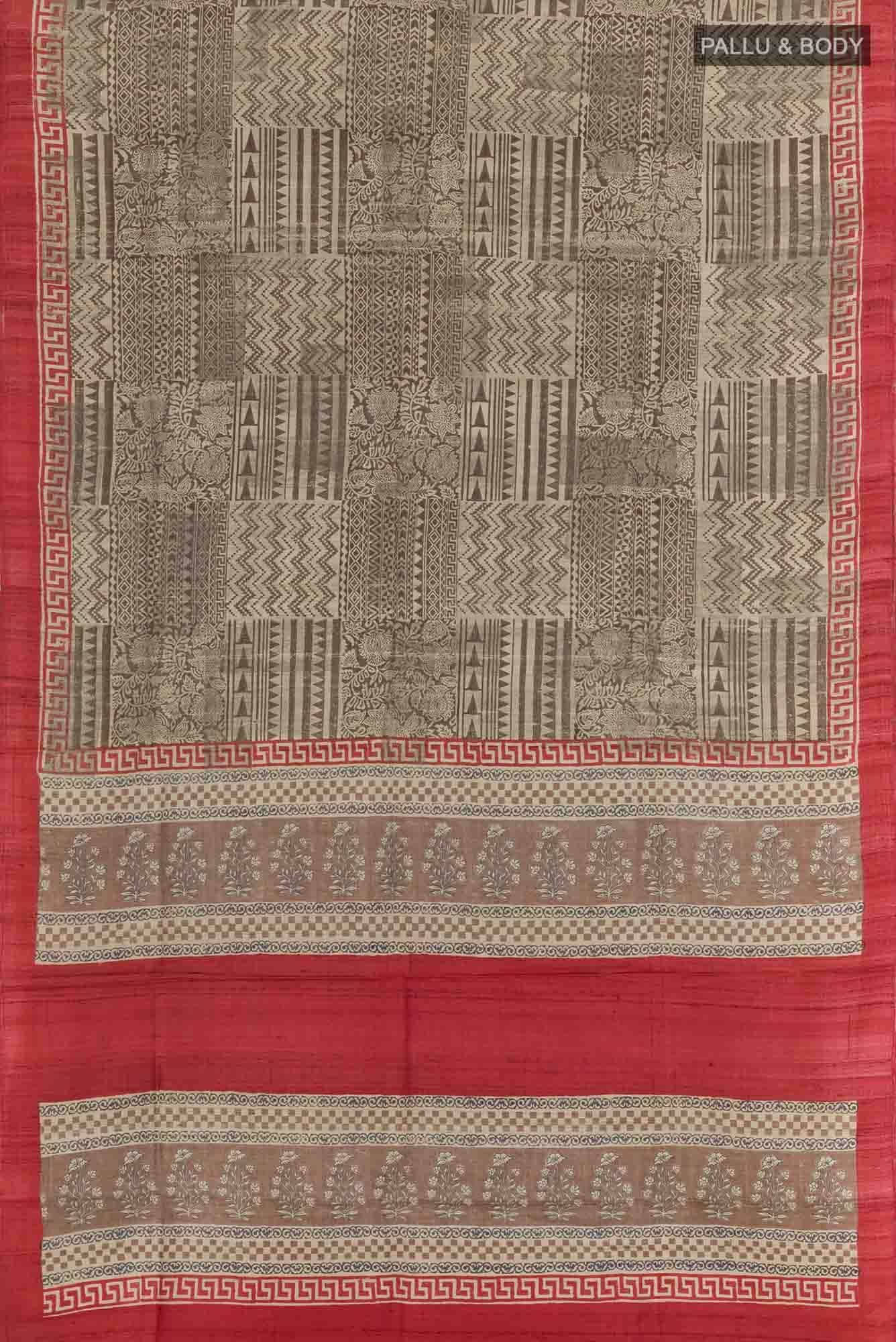 Beige Tussar Silk Saree