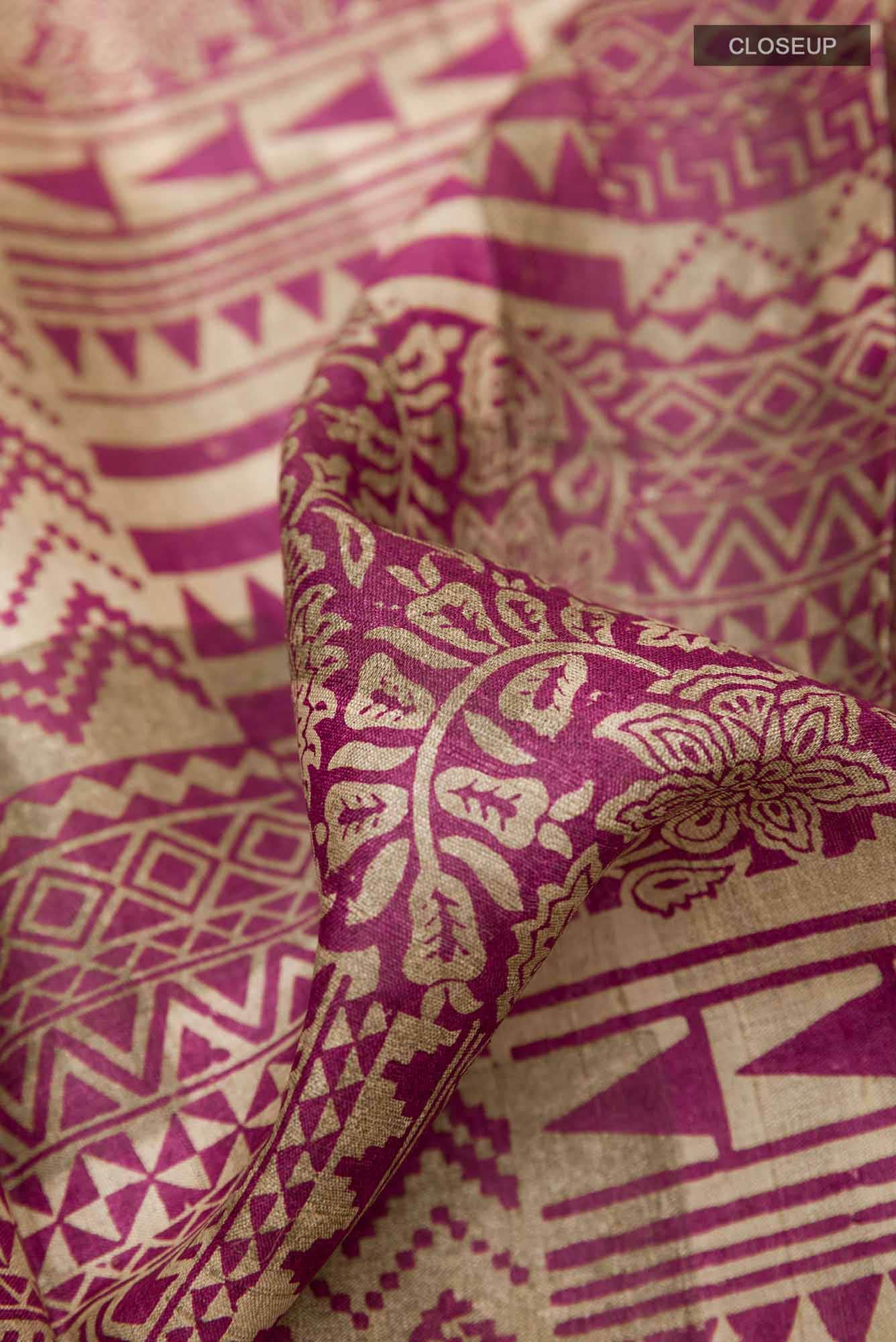 Beige Tussar Silk Saree