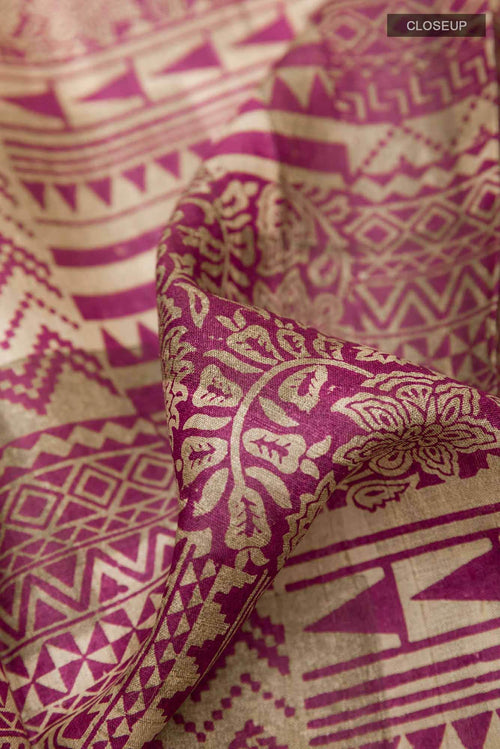 Beige Tussar Silk Saree