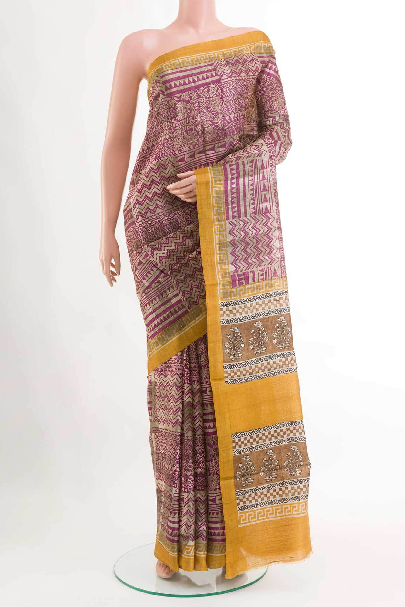 Beige Tussar Silk Saree