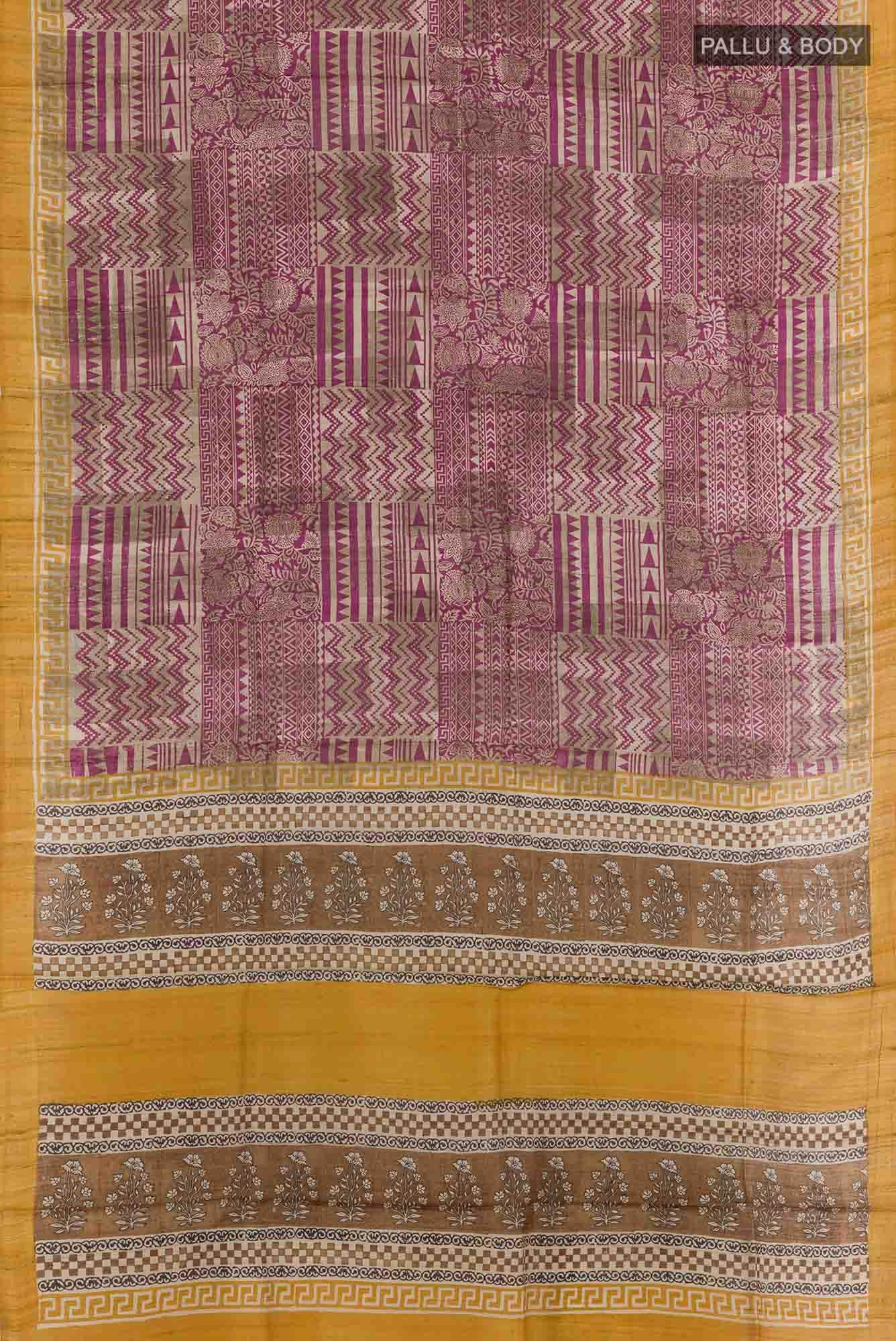 Beige Tussar Silk Saree
