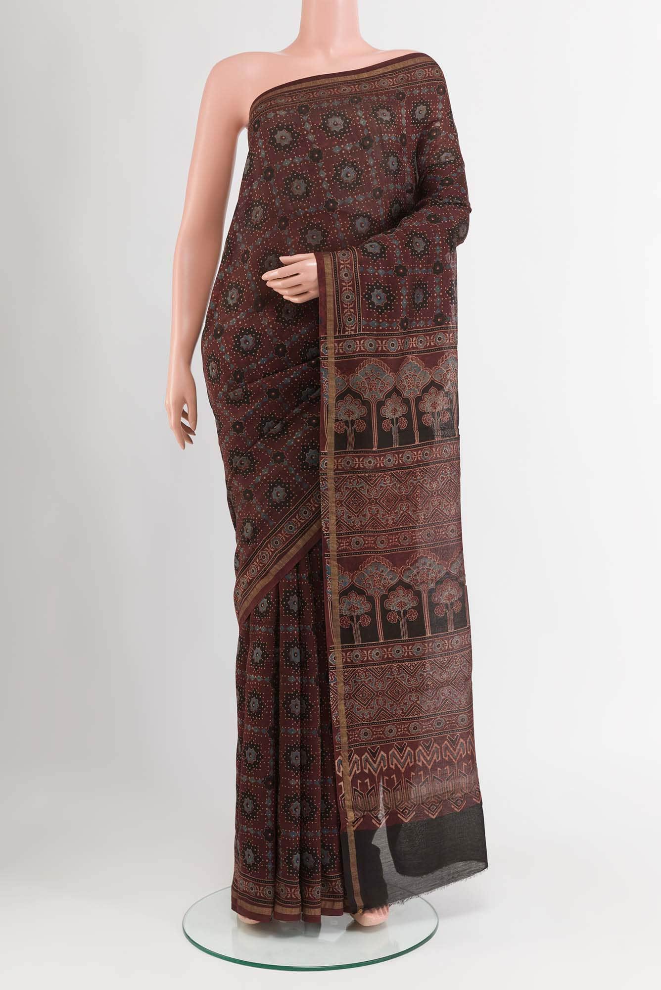 Brown Blended Maheshwari Silk Cotton Saree