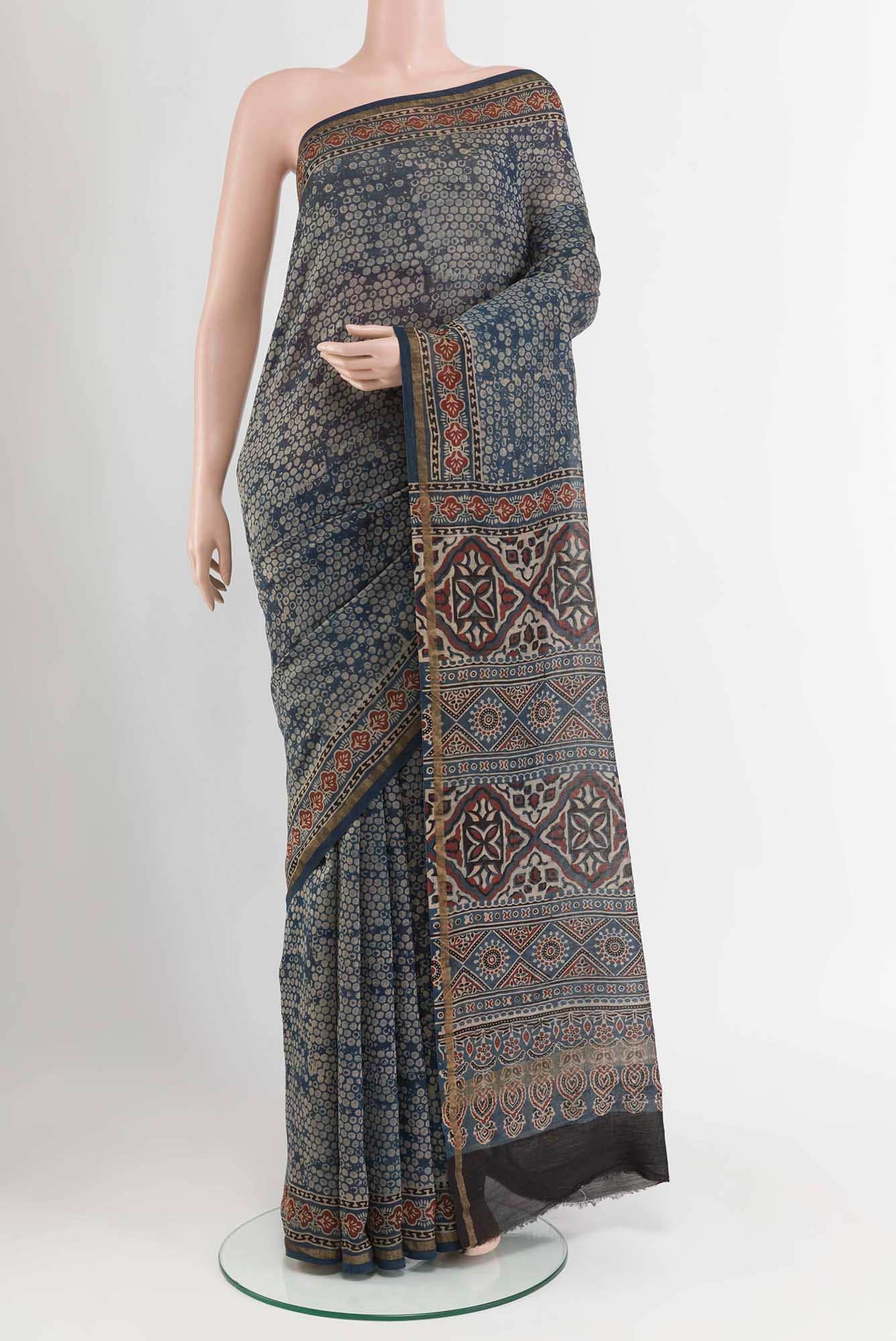 Blue Blended Maheshwari Silk Cotton Saree