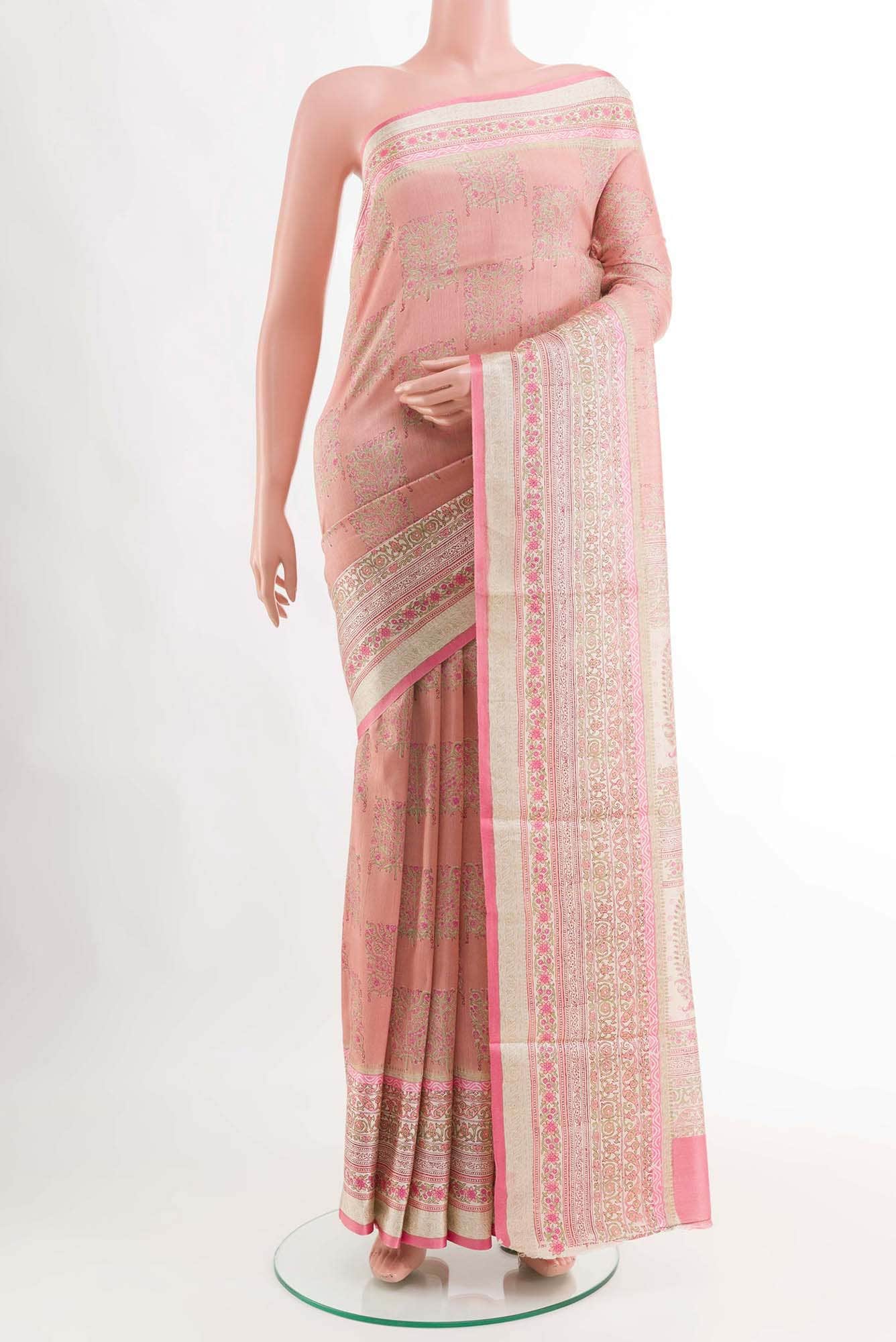 Pink Tussar Silk Saree