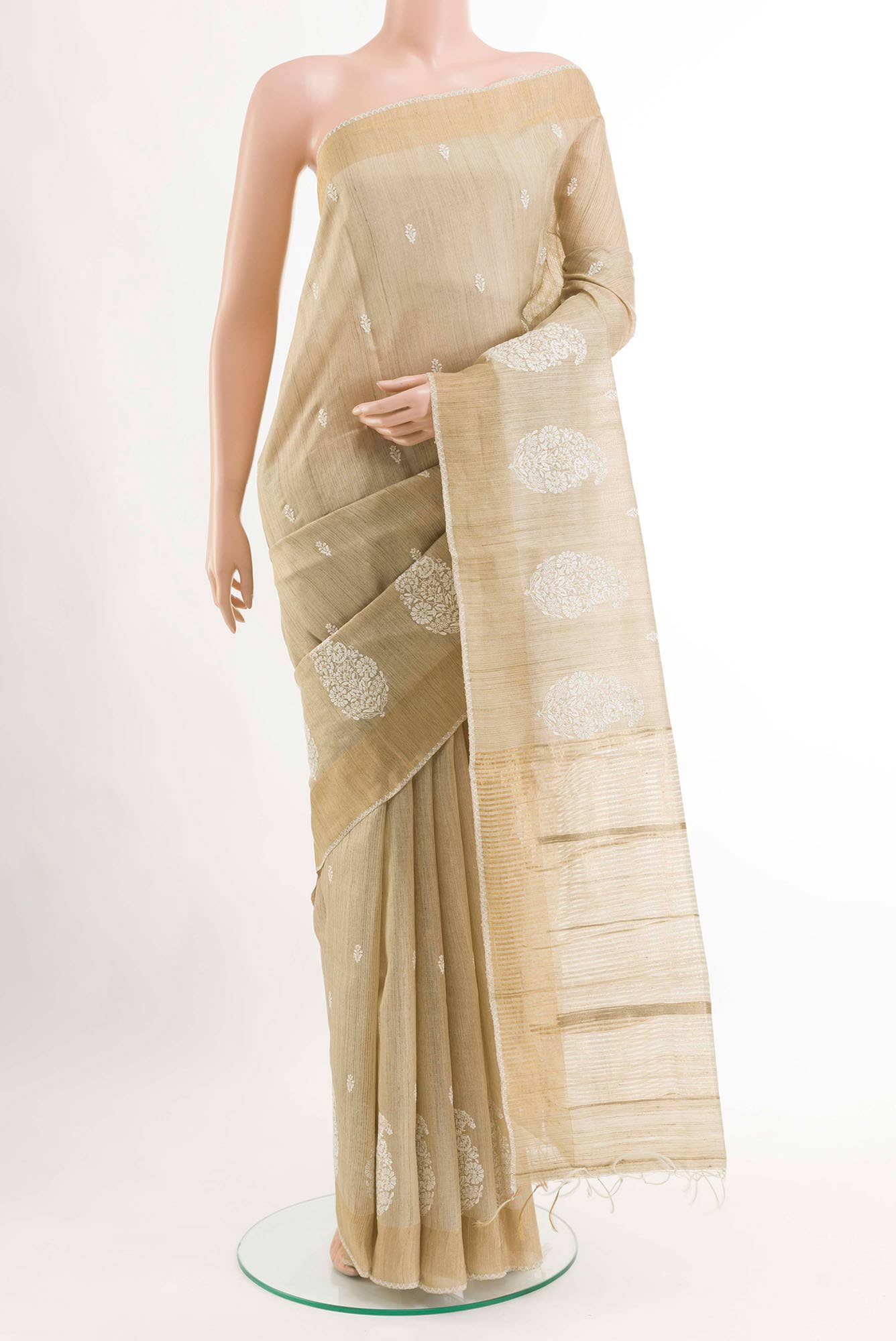 Beige Tussar Silk Saree