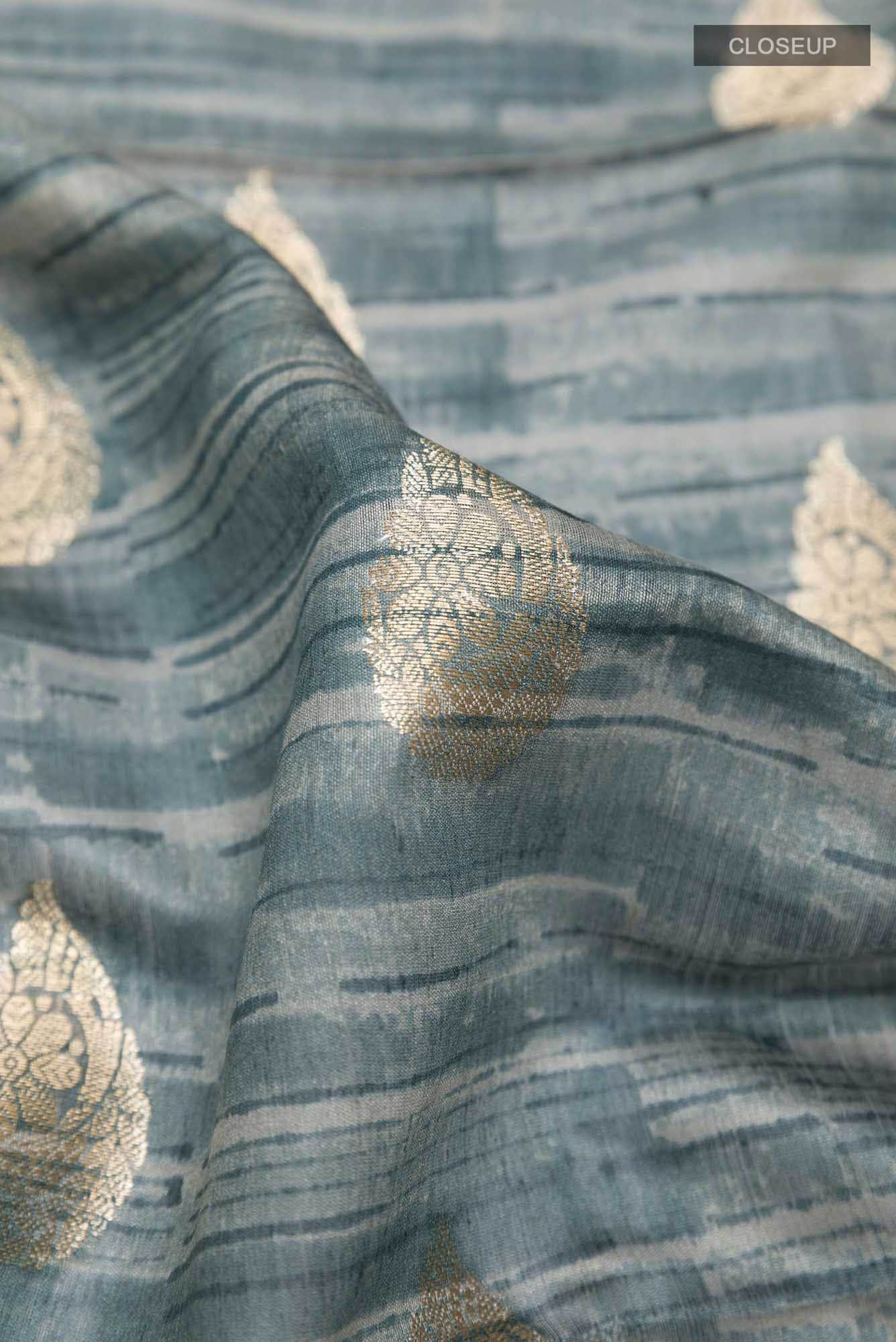 Blue Grey Tussar Saree