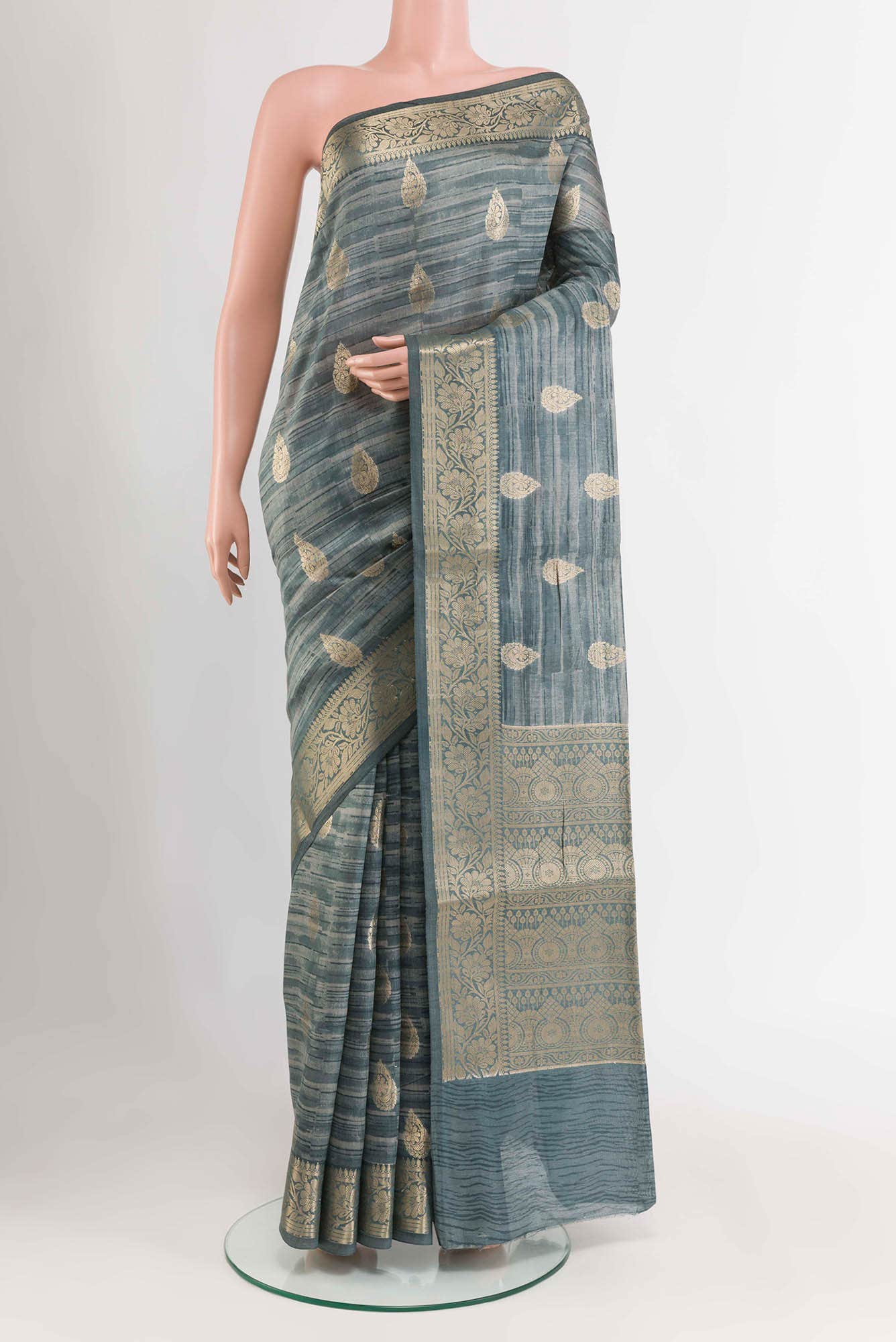 Blue Grey Tussar Saree