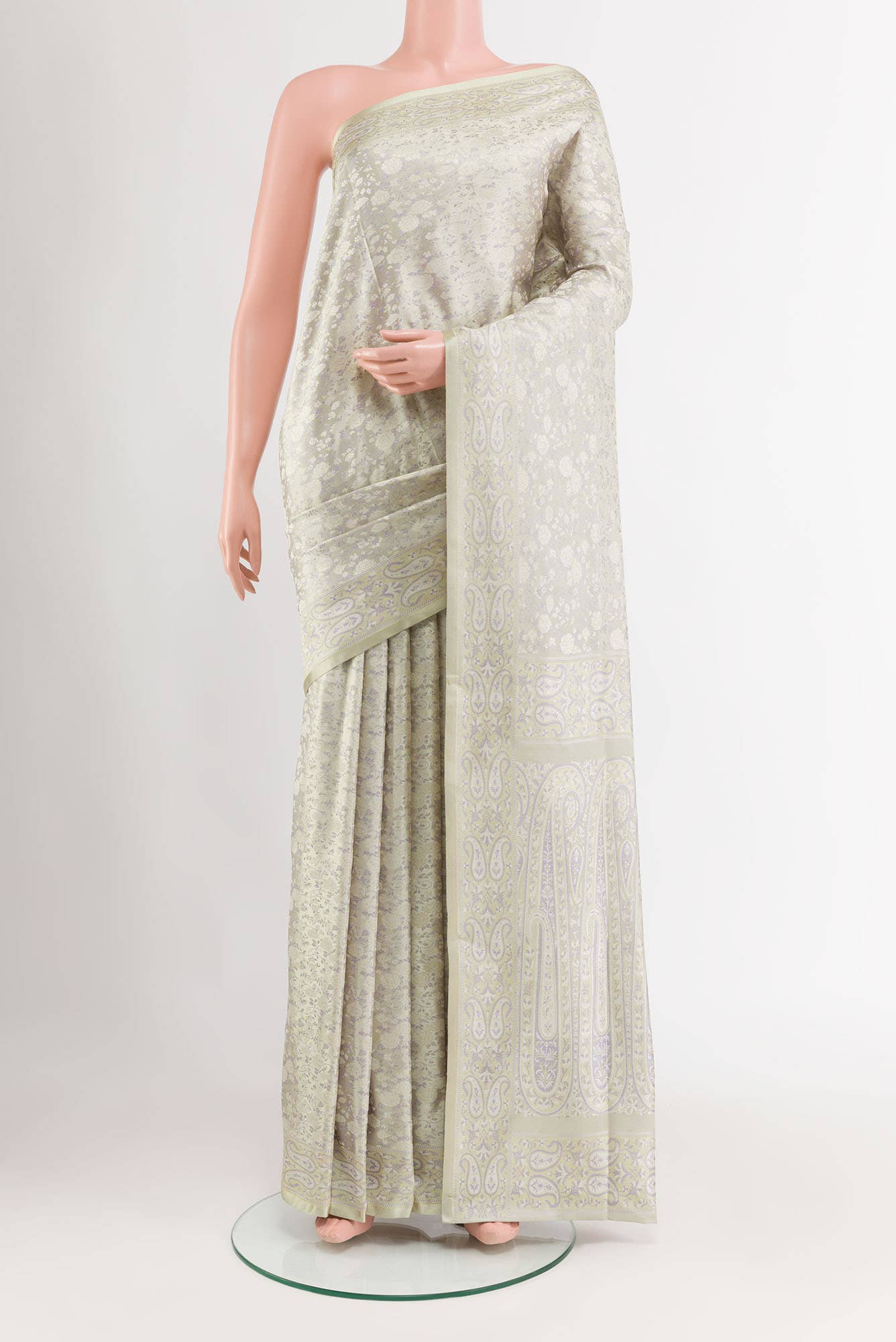 Grey Banarasi Tanchoi Silk Saree