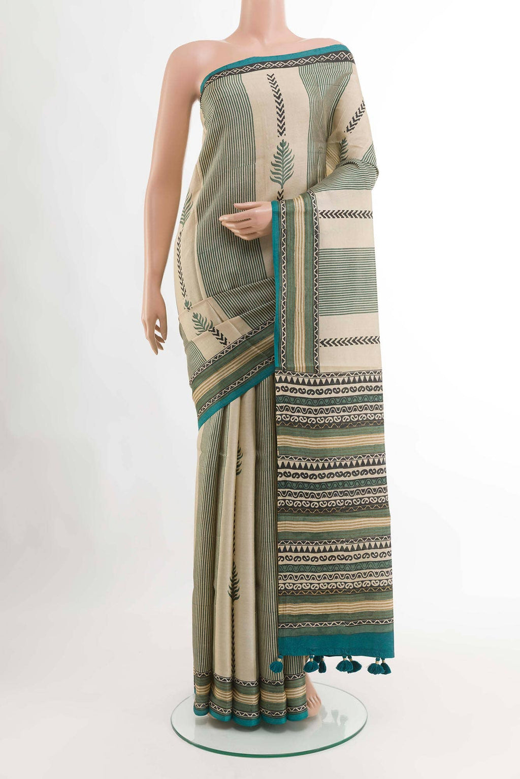 Beige Tussar Silk Saree
