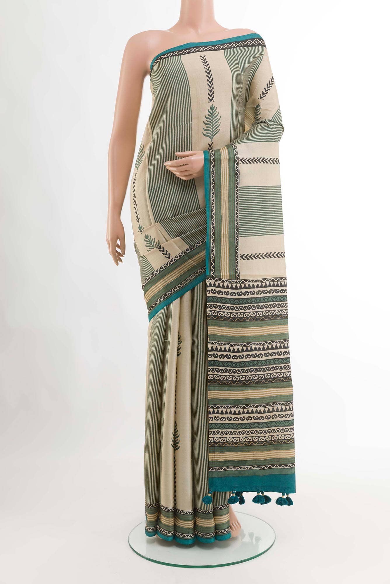 Beige Tussar Silk Saree
