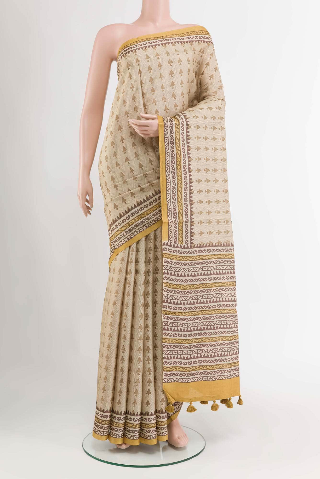 Beige Tussar Saree