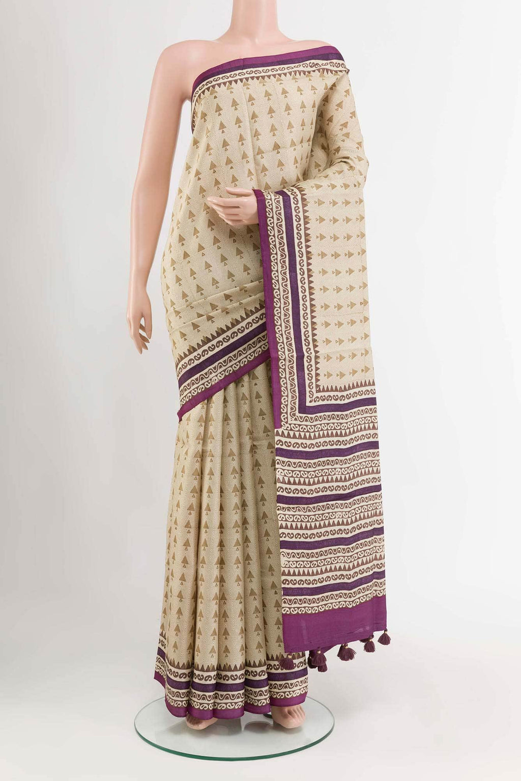 Beige Tussar Saree