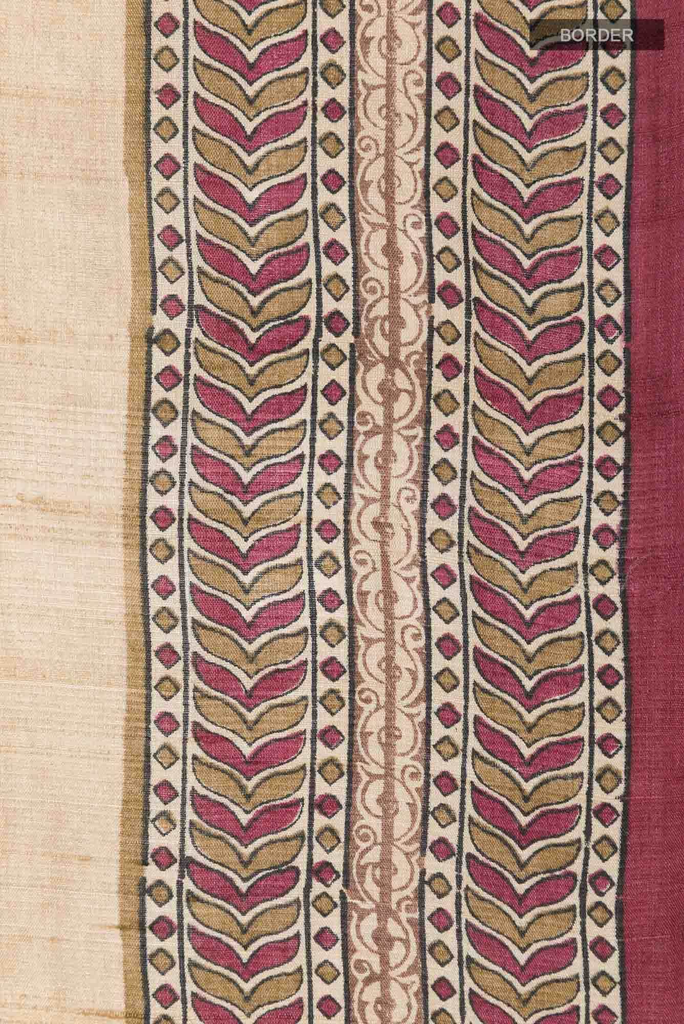 Beige Tussar Silk Saree