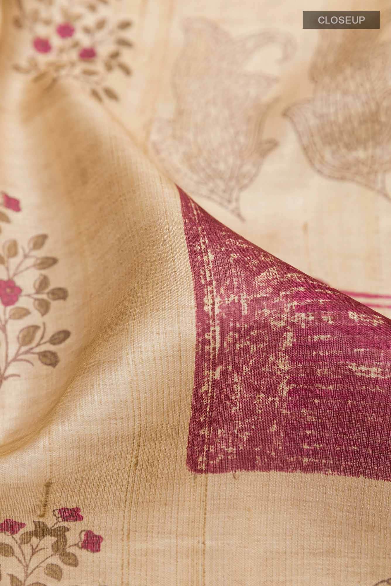 Beige Tussar Silk Saree