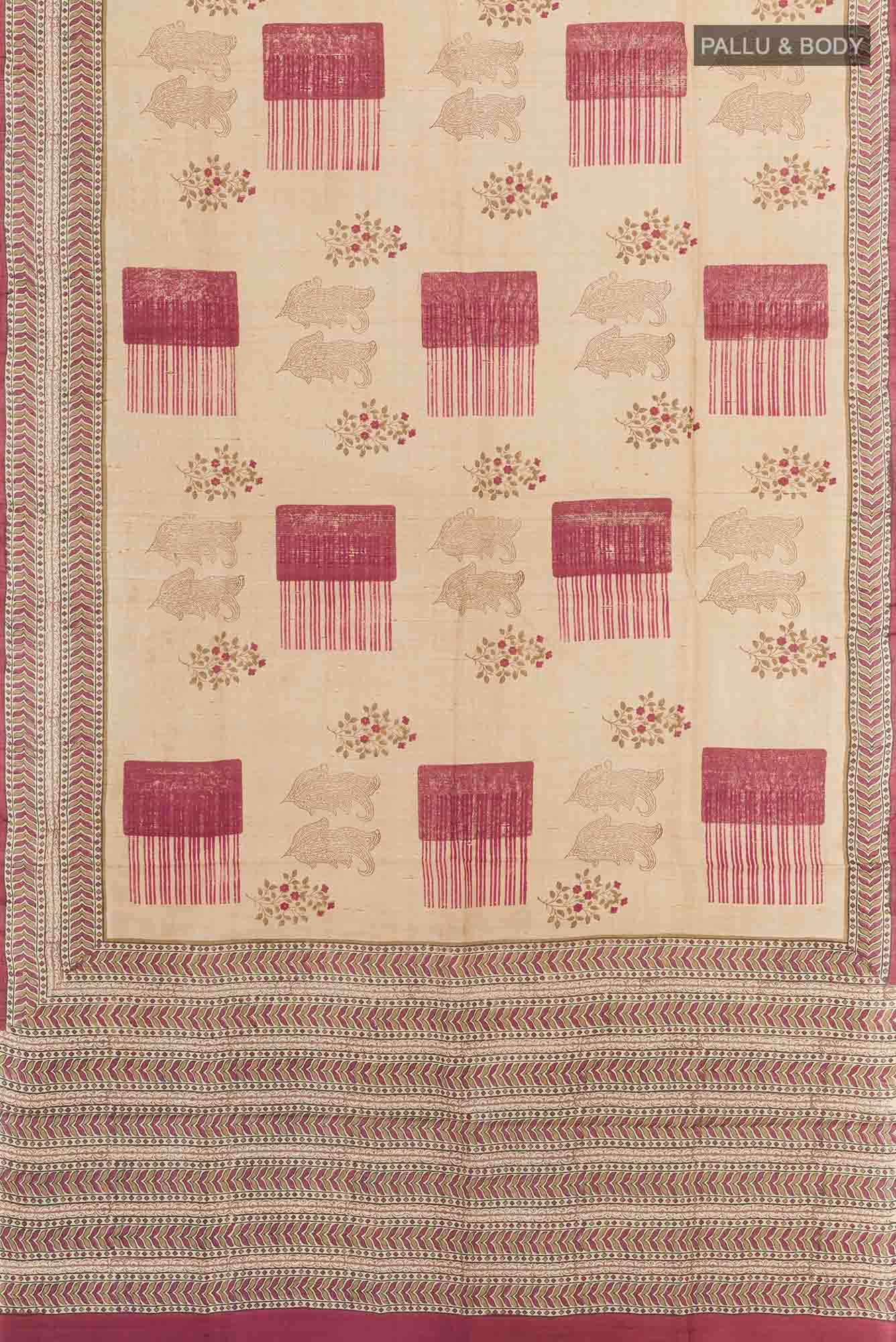Beige Tussar Silk Saree