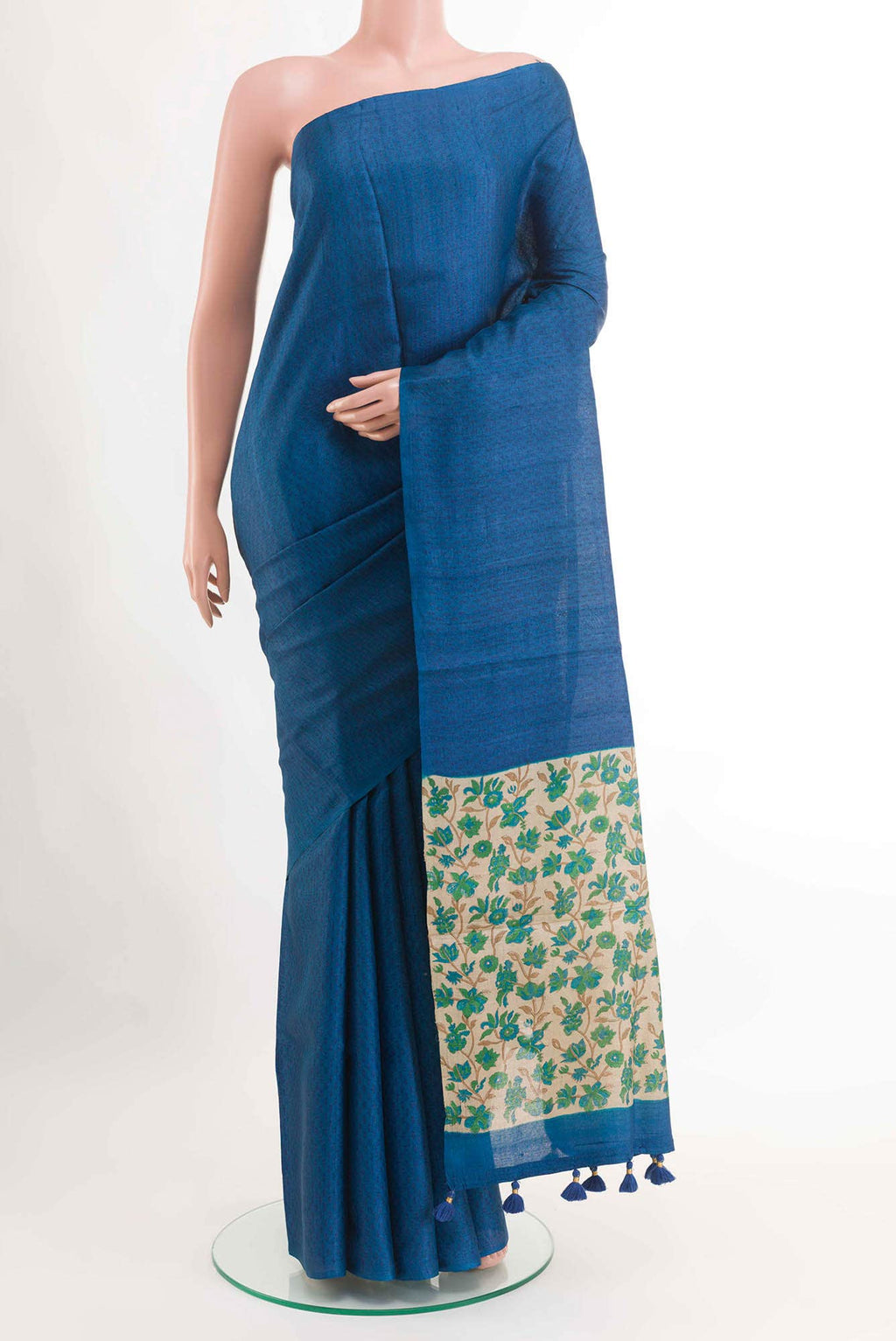 Blue Tussar Silk Saree