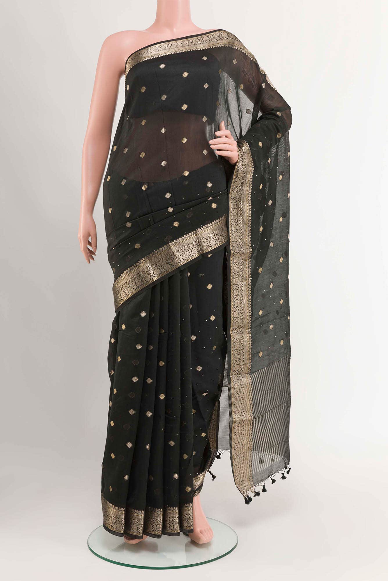 Black Blended Tussar Silk Saree