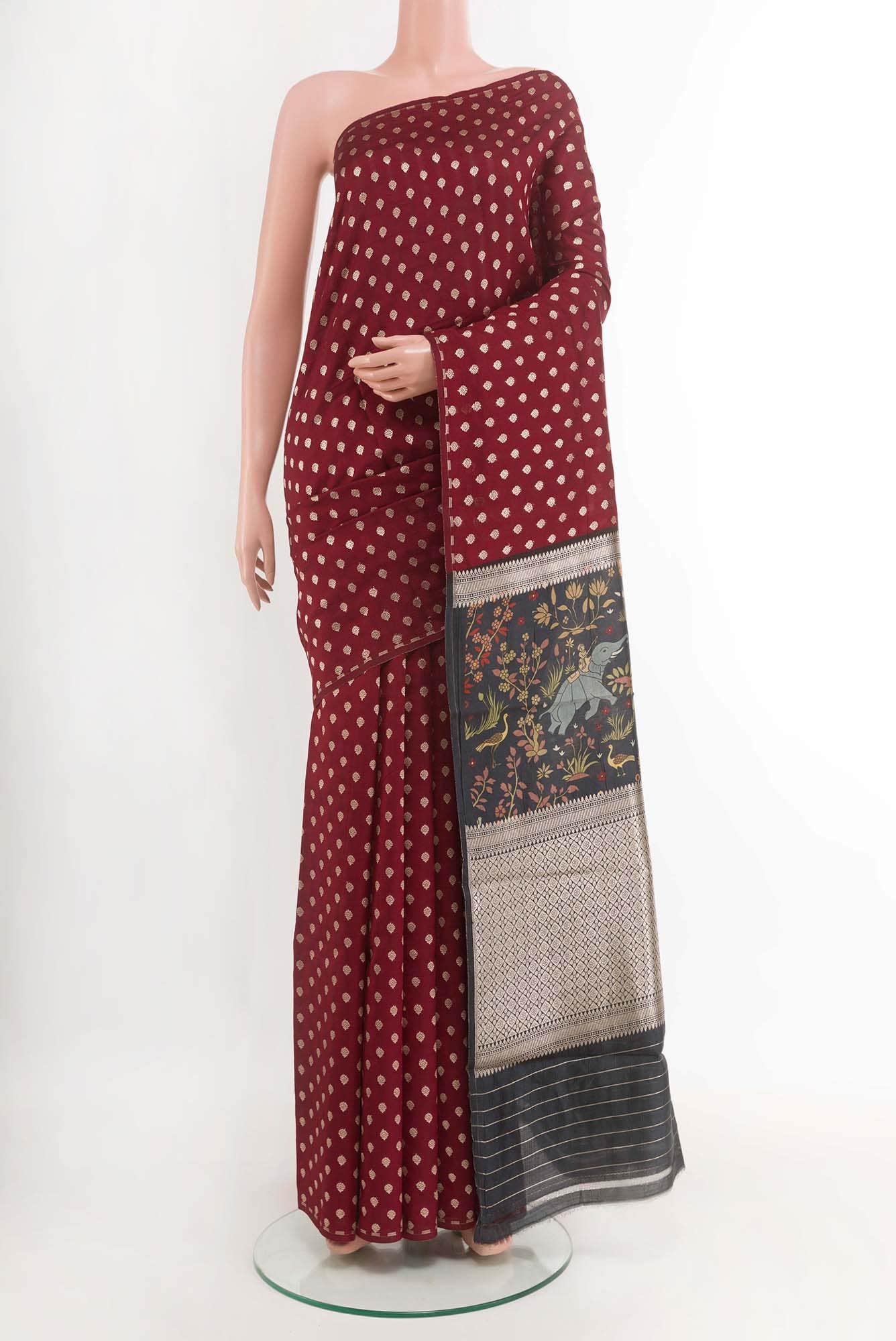 Maroon Tussar Saree