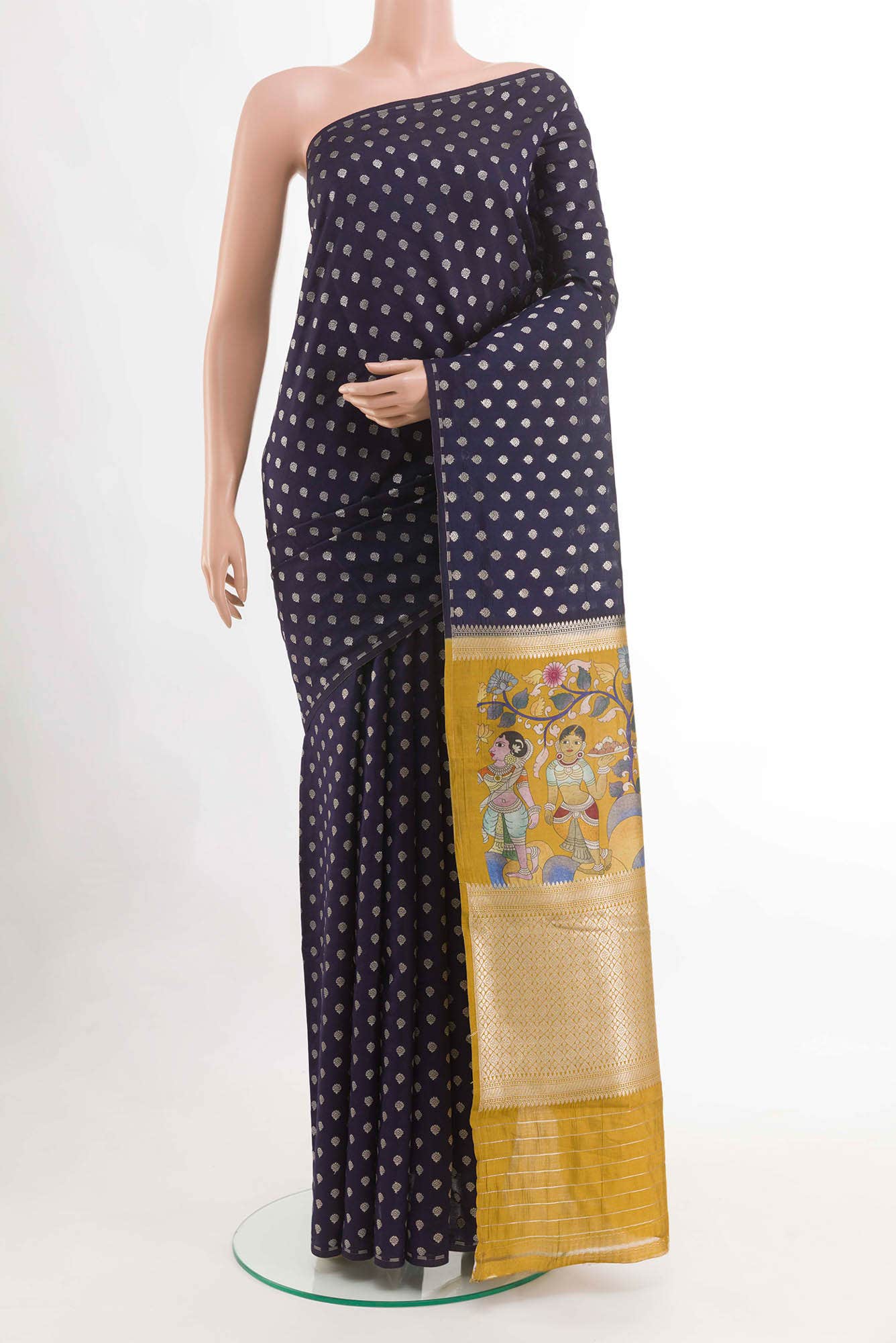 Dark Blue Tussar Silk Saree