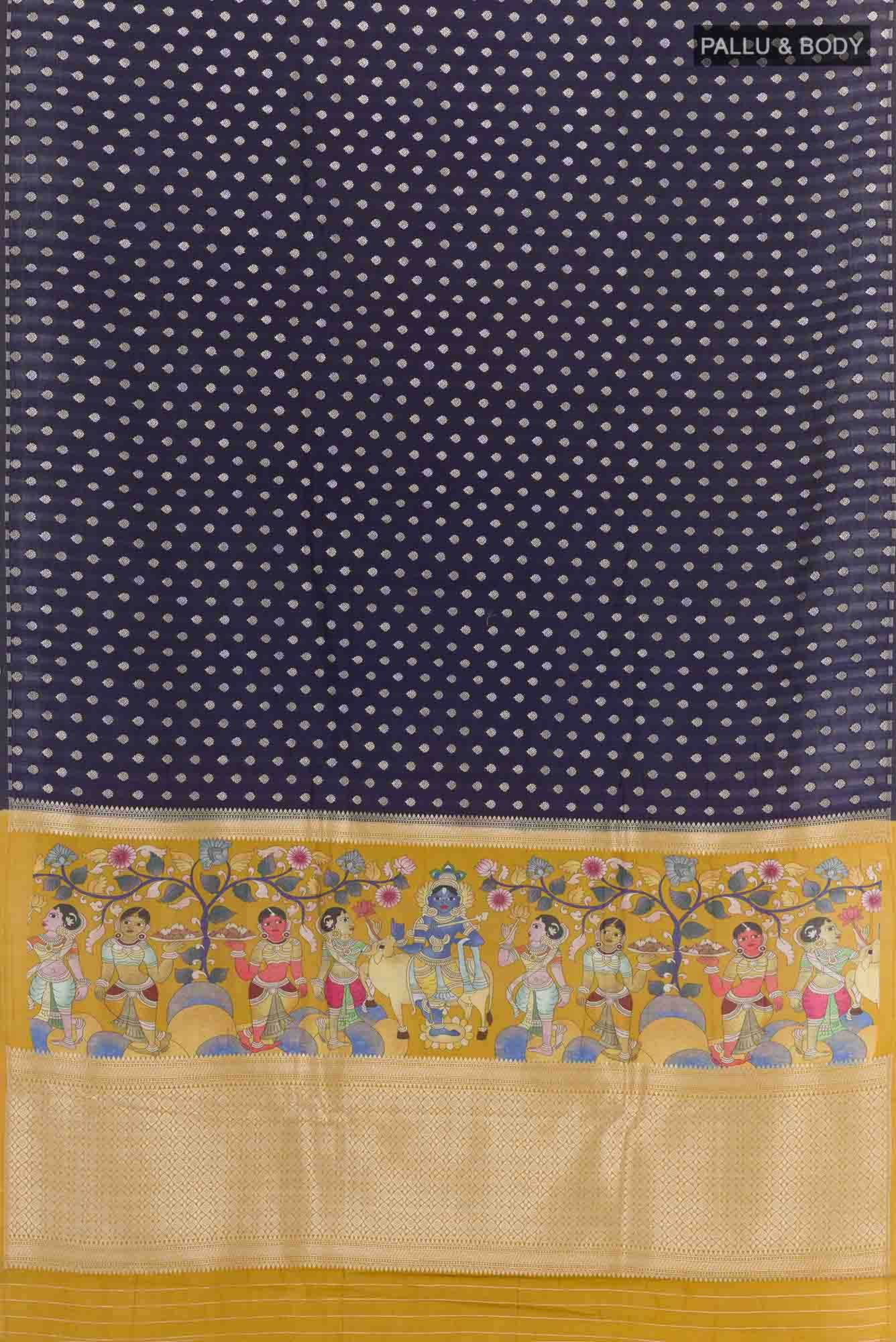 Dark Blue Tussar Silk Saree