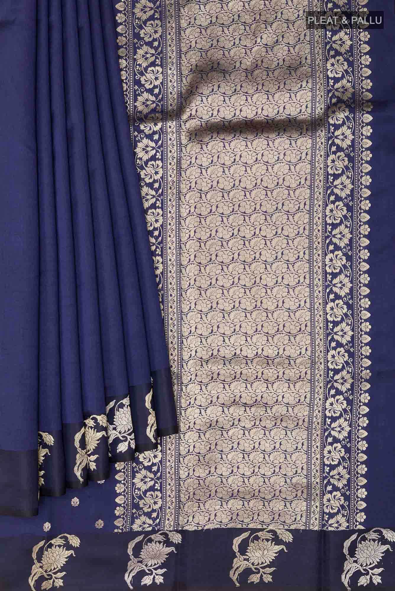 Dark Blue Banarasi Katan Silk Saree