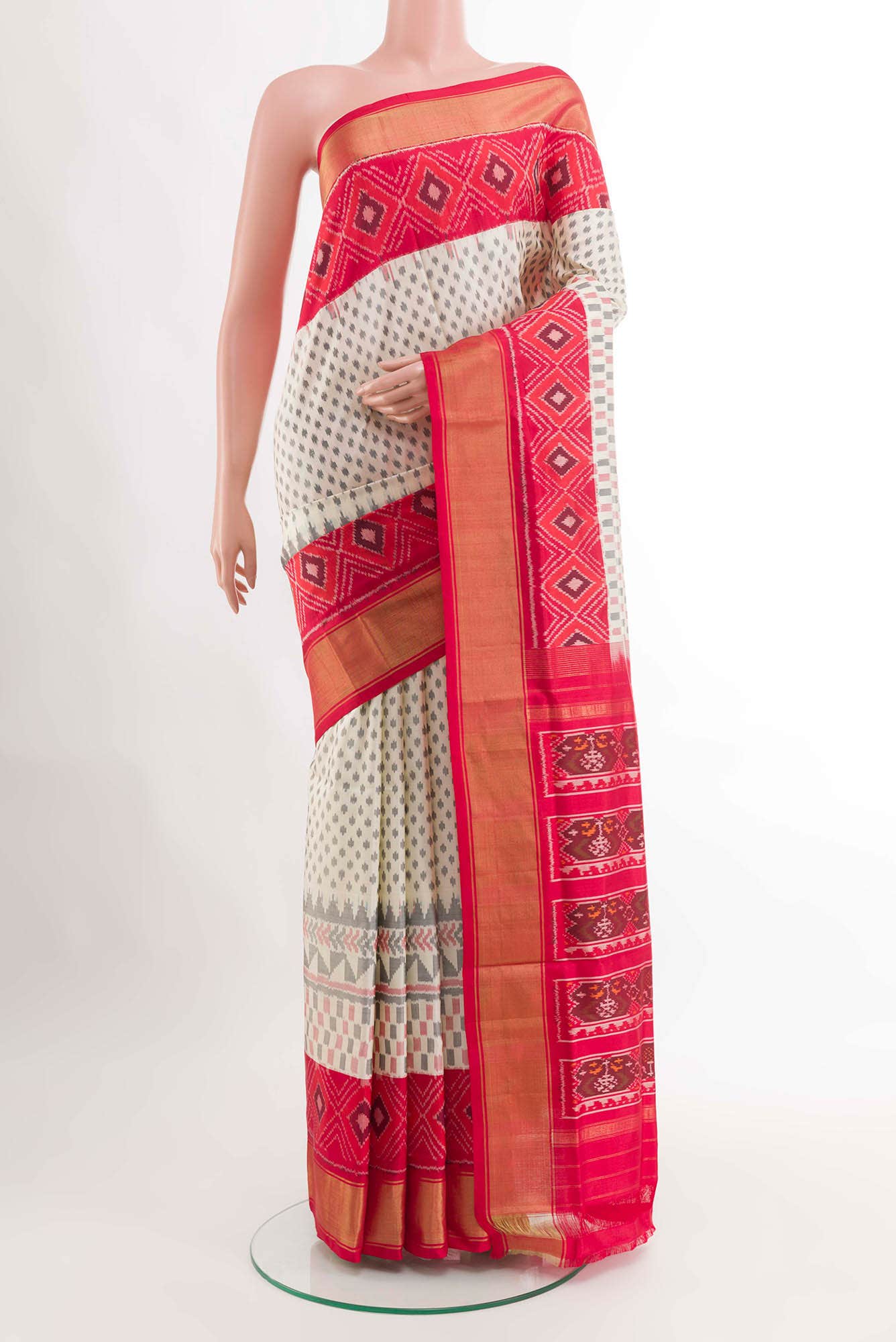 Off White Pochampally Silk Saree