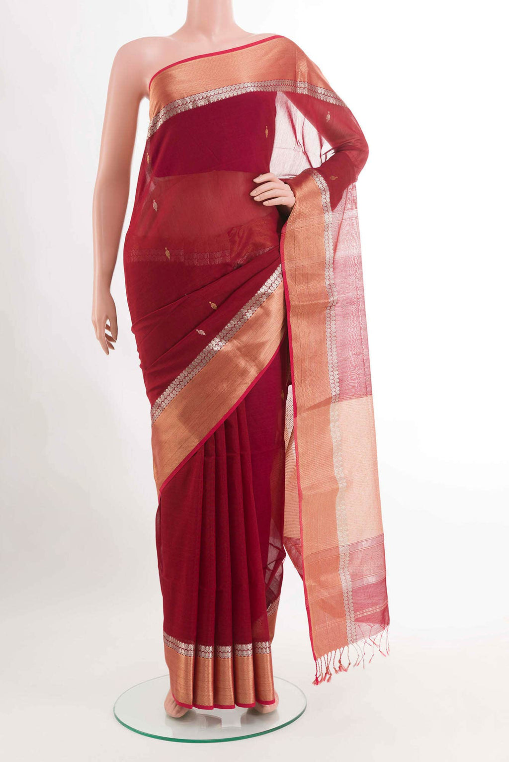 Red Blended Kora Cotton Saree